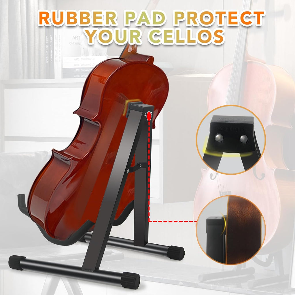 GeeWin Cello Stand,A-Frame Folding Violin Support Stand,Cello Holder for 1/8-4/4 Cellos, Guitar Stand,Guitars for Acoustic, Electric Guitar,Bass,Guitar Holder Stand,Black