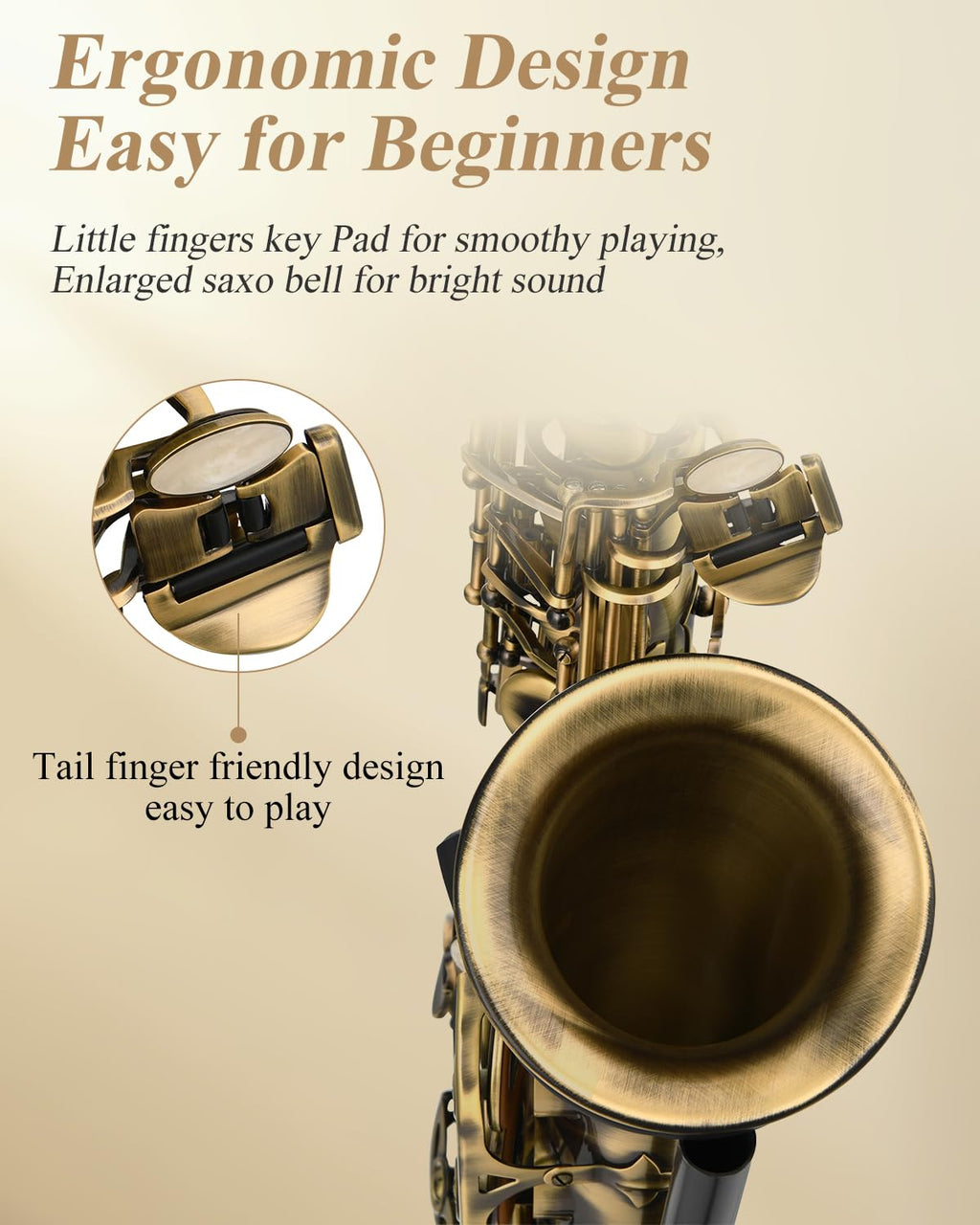 Eastar Student Alto Saxophone E Flat for Beginner Sax Full Kit with Carrying Case, Mouthpiece, Straps, Reeds, Stand, Golden Lacquer, AS-Ⅱ