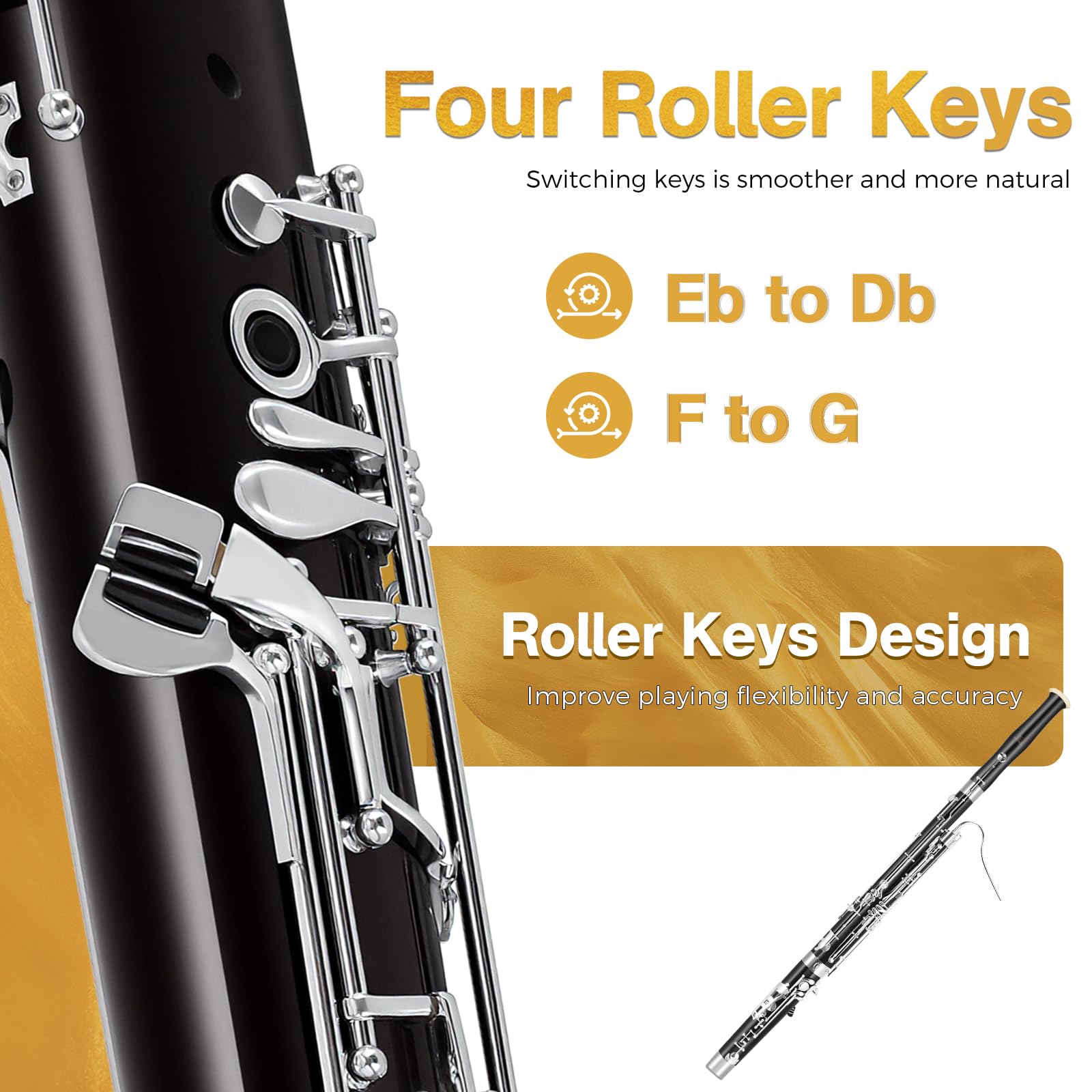 ROWELL Maple Bassoon C Key Bassoon with Self-Locking Mechanism 19 Keys Silver Plated Bassoons Instrument with Case and Care Kit, Ideal for School Band, Orchestra, and Home Practice Black