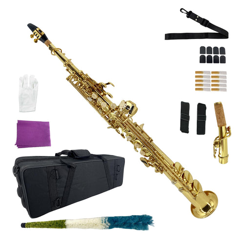 Bb Soprano Saxophone Straight Gold Sax Instruments for Beginners Students with Mouthpiece Carrying Case Straps 10Reed (gold)