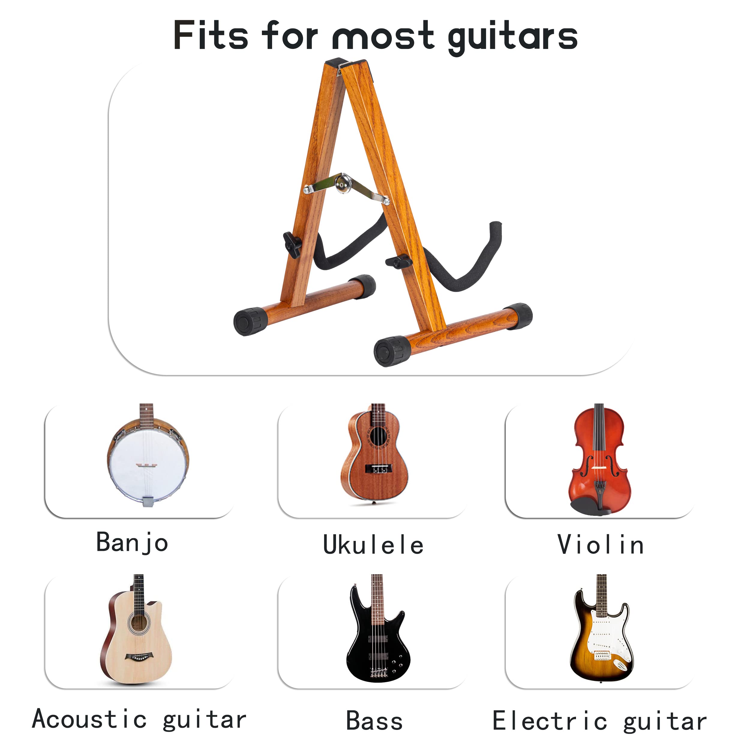 Guitar Stand,Wood Guitar Rack,A-Frame Folding Acoustic Electric Guitar Stands Floor for Bass,Cello,Banjo,Mandolin,Ukulele(Oak)