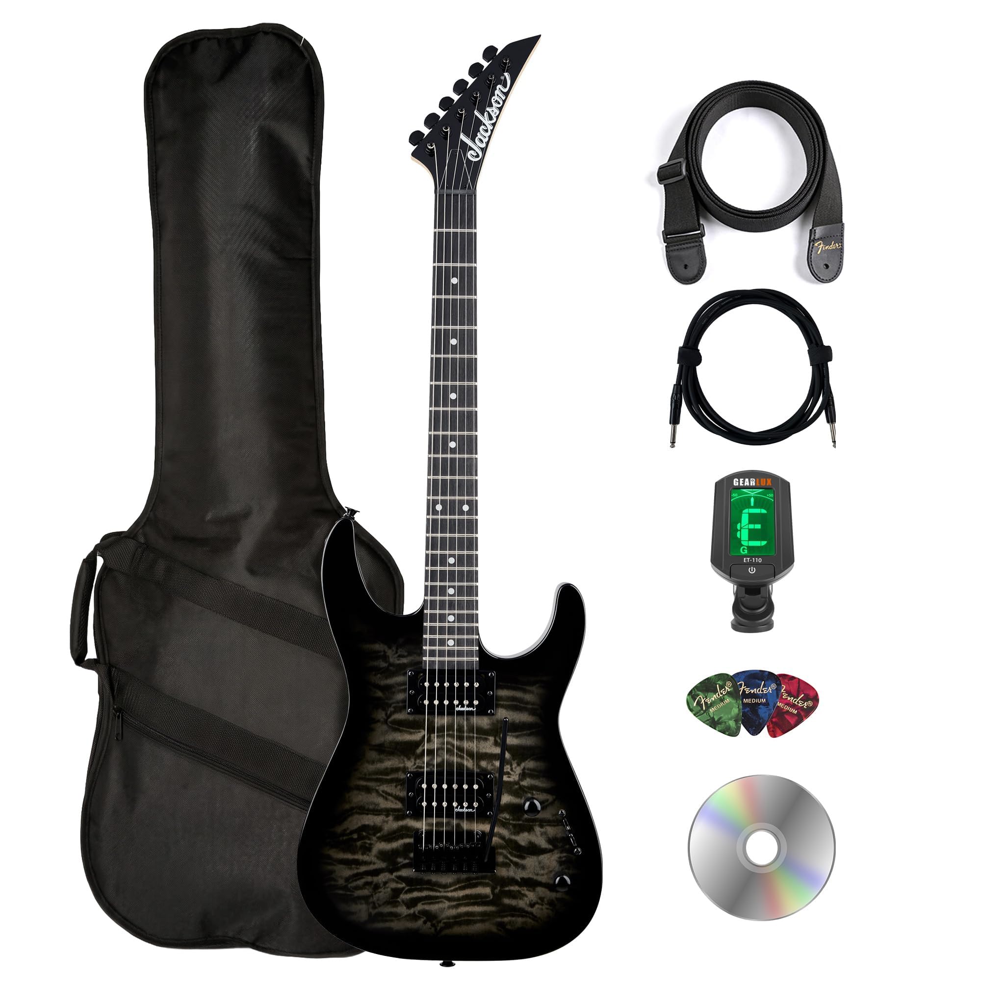 Jackson JS Series Dinky JS11 Electric Guitar - Metallic Red Bundle with Cable, Tuner, Strap, Picks, and Austin Bazaar Instructional DVD