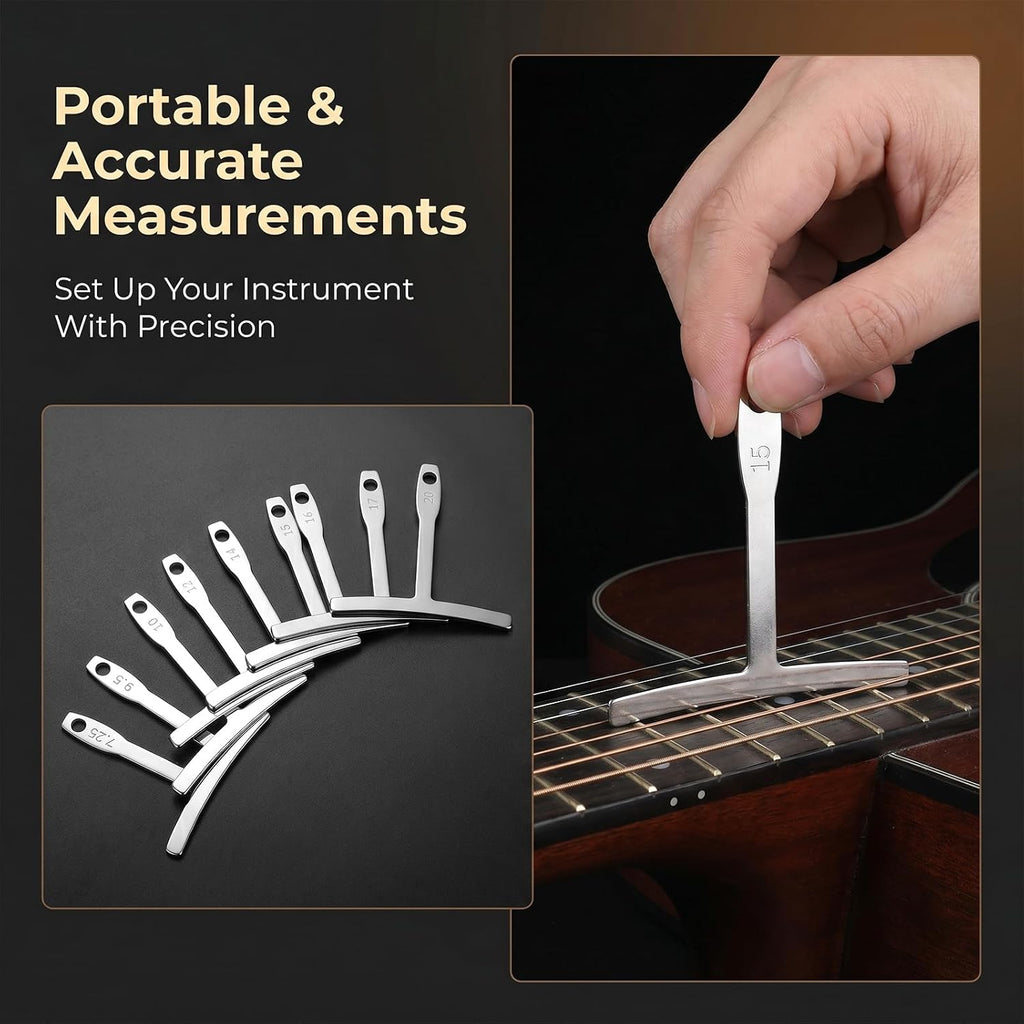10 Pcs Guitar Luthier Tools Include 9 Pcs Understring Guitar Radius Gauge and 1 String Action Height Gauges Ruler Guitars String Action Gauge Ruler Tool for Guitars Bass Setup Repair Tools