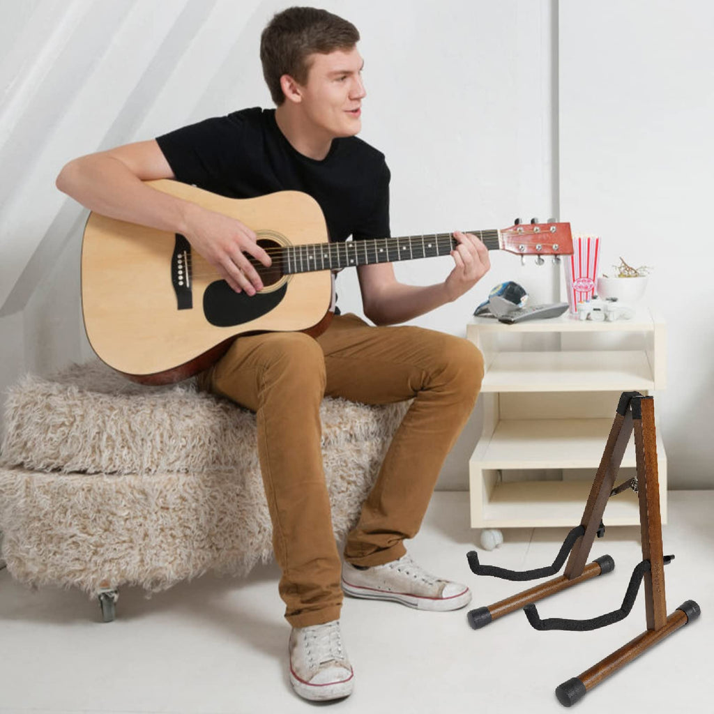 SNIGJAT Wood Guitar Stand, Acoustic Guitar Stand with Padded Foam, Classical Electric Guitar Stand, A-Frame Folding Bass Guitar Display Stand Compatible with Cello, Mandolin, Bass, Banjo, Ukulele
