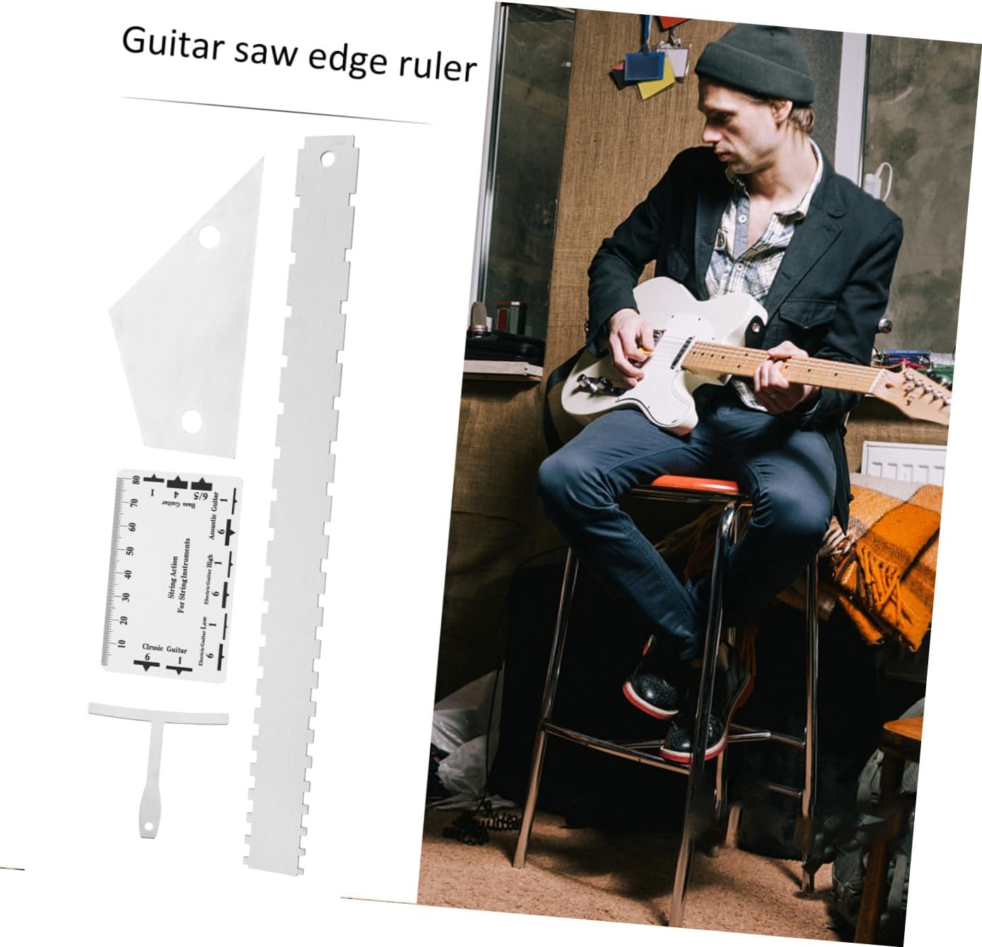 TOYANDONA 12pcs Guitar Setup Tool Kit with String Action Ruler Notched Radius Gauge Fret Rocker Measuring Tools for Electric Acoustic Guitars