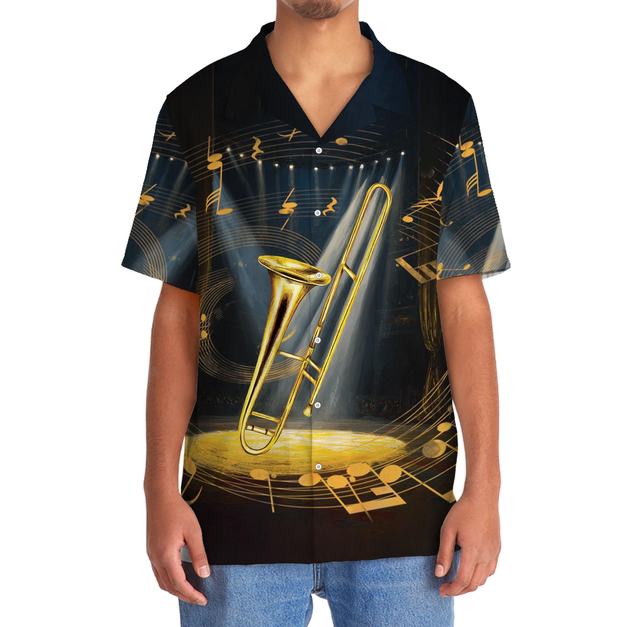 Trombone Hawaiian Shirt, Mens Trombone Short Sleeve Shirt, Music Band Gifts