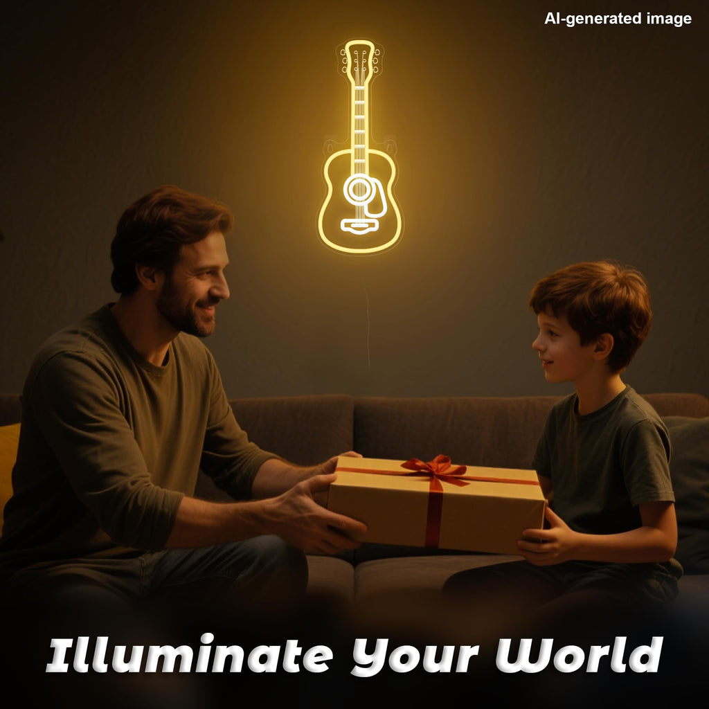 CoolGift Mart Acoustic Guitar Neon Light, Dimmable LED Guitar Neon Wall Sign USB Powered, Decorations for Bedroom Living Room Man Cave Music Studio, Gift for Guitar Players Guitarists Music Lovers