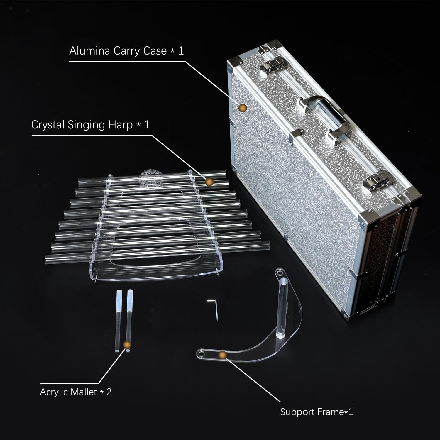 CVNC 432HZ 8 Note CDEFGABC Quartz Crystal Singing Harp with Flower of Life Pattern Including Bracket Alumina Carrry Case for Sound Bath and Meditatiion