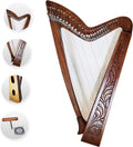 27 Strings Lever harp Irish Celtic Highland Solid Rosewood Natural Finish Mono tech Nylon strings Tuning Key Extra Set included 37" inches tall Roseback