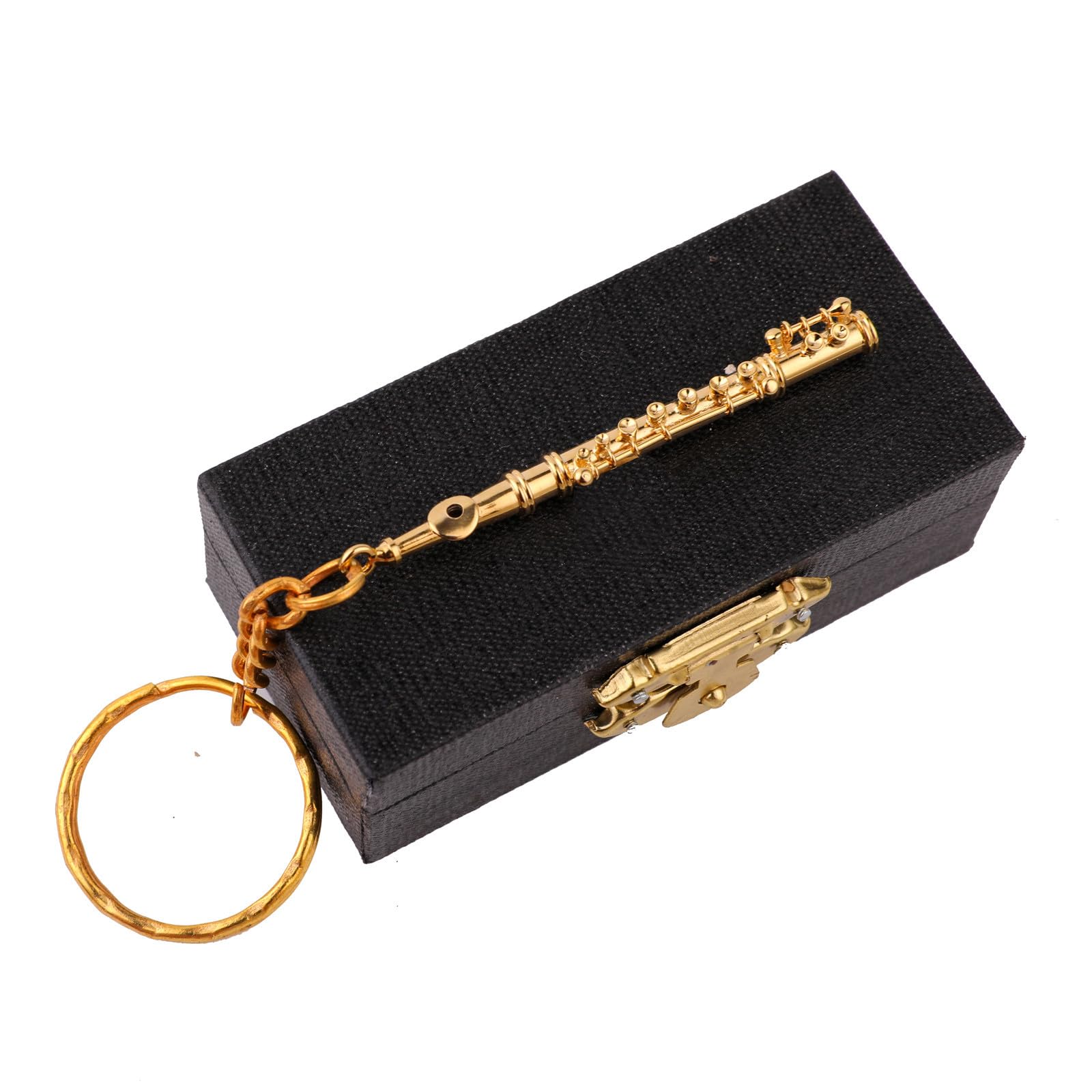 Miniature Musical Instrument Keychain with Case Brass Mini Collectible Figurines Replica Key Ring Birthday Gifts