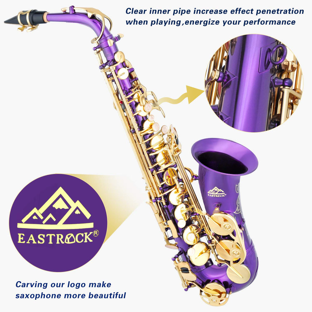 EASTROCK Black/Golden Alto Saxophone E Flat Sax Full Kit for Students Beginner with Carrying Case,Mouthpiece,Mouthpiece Cushion Pads,Cleaning Cloth&Cleaning Rod,White Gloves,Neck Strap