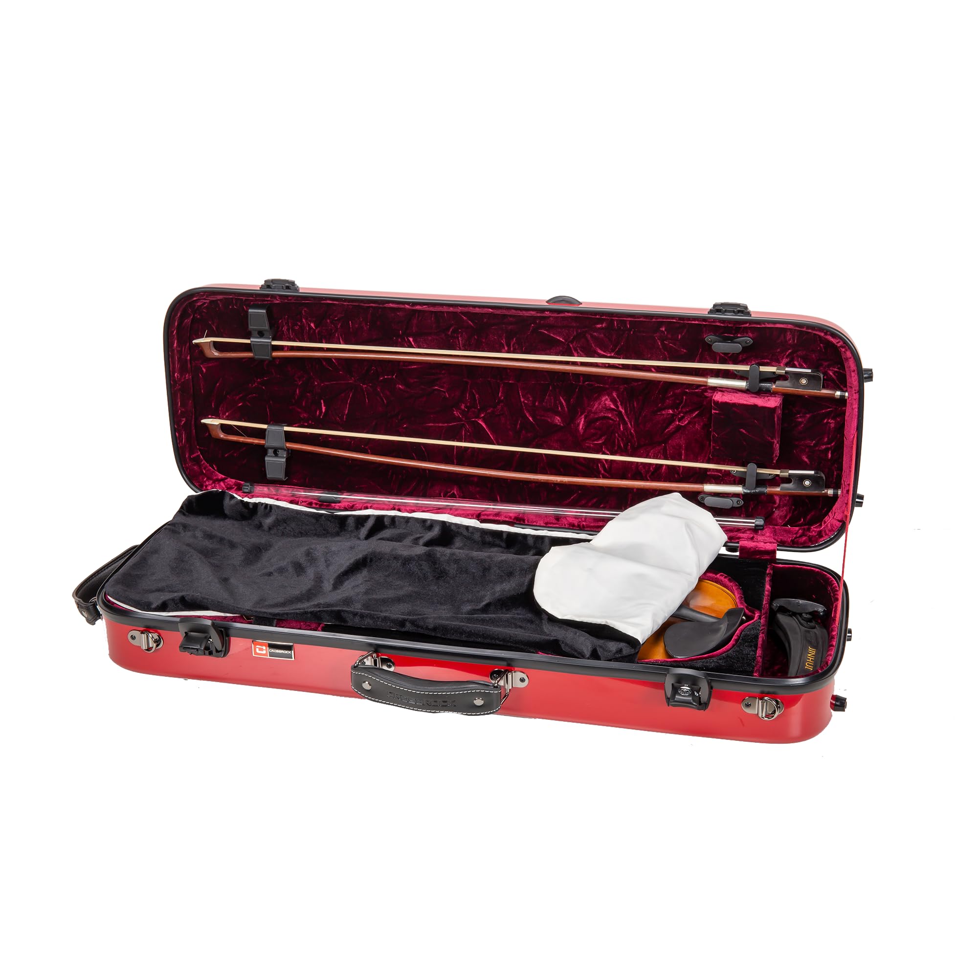 Crossrock Fiberglass Double Violin Case fits Two 4/4 Full-Size Violins- Includes TSA lock, Protective Blanket, Hygrometer, Removable Shoulder Straps- Milky White (CRF2020DVMW)