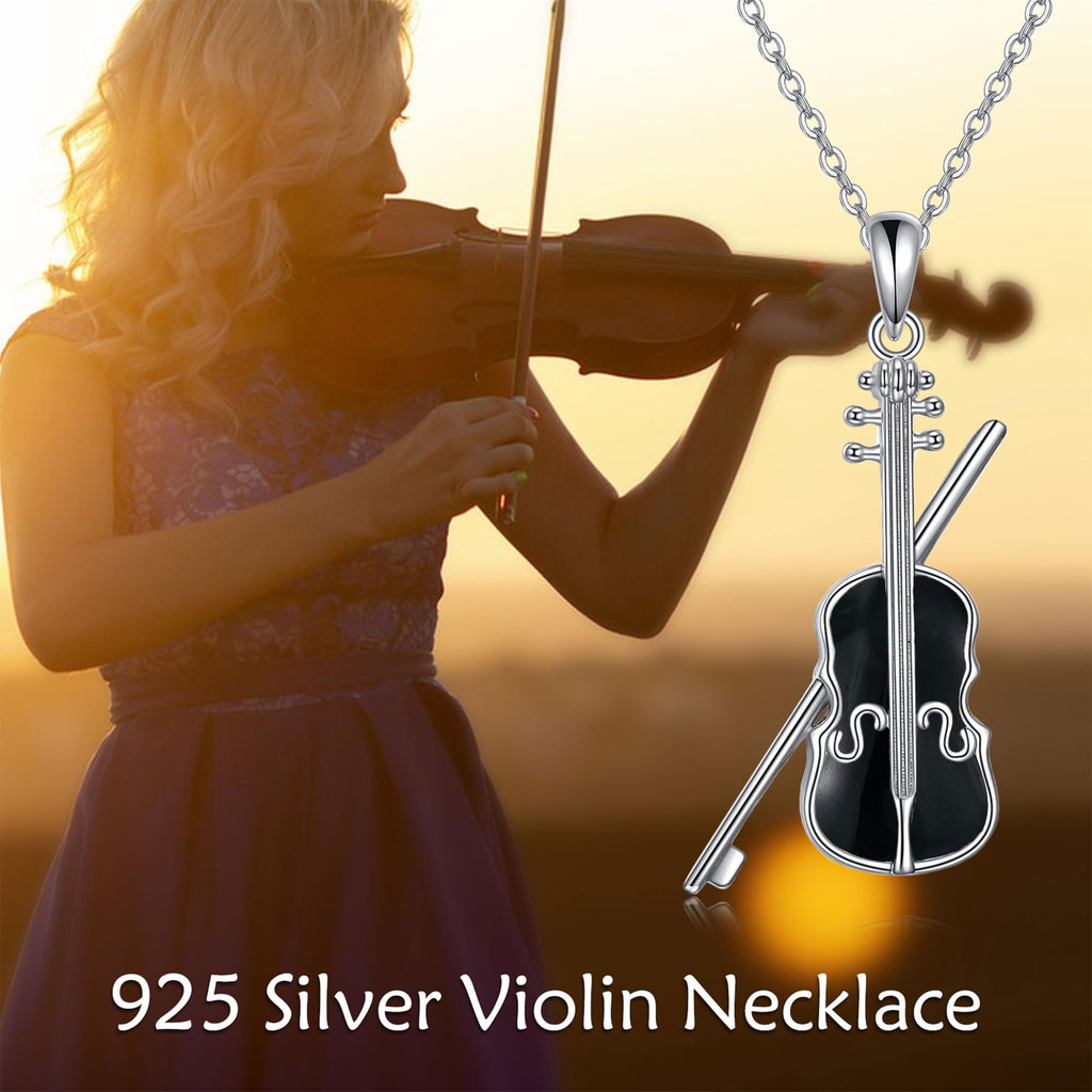YAFEINI Violinist Cellist Gifts for Her 925 Sterling Silver Cello Violin Pendant Necklace Music Jewelry for Women Birthday Christmas Gifts