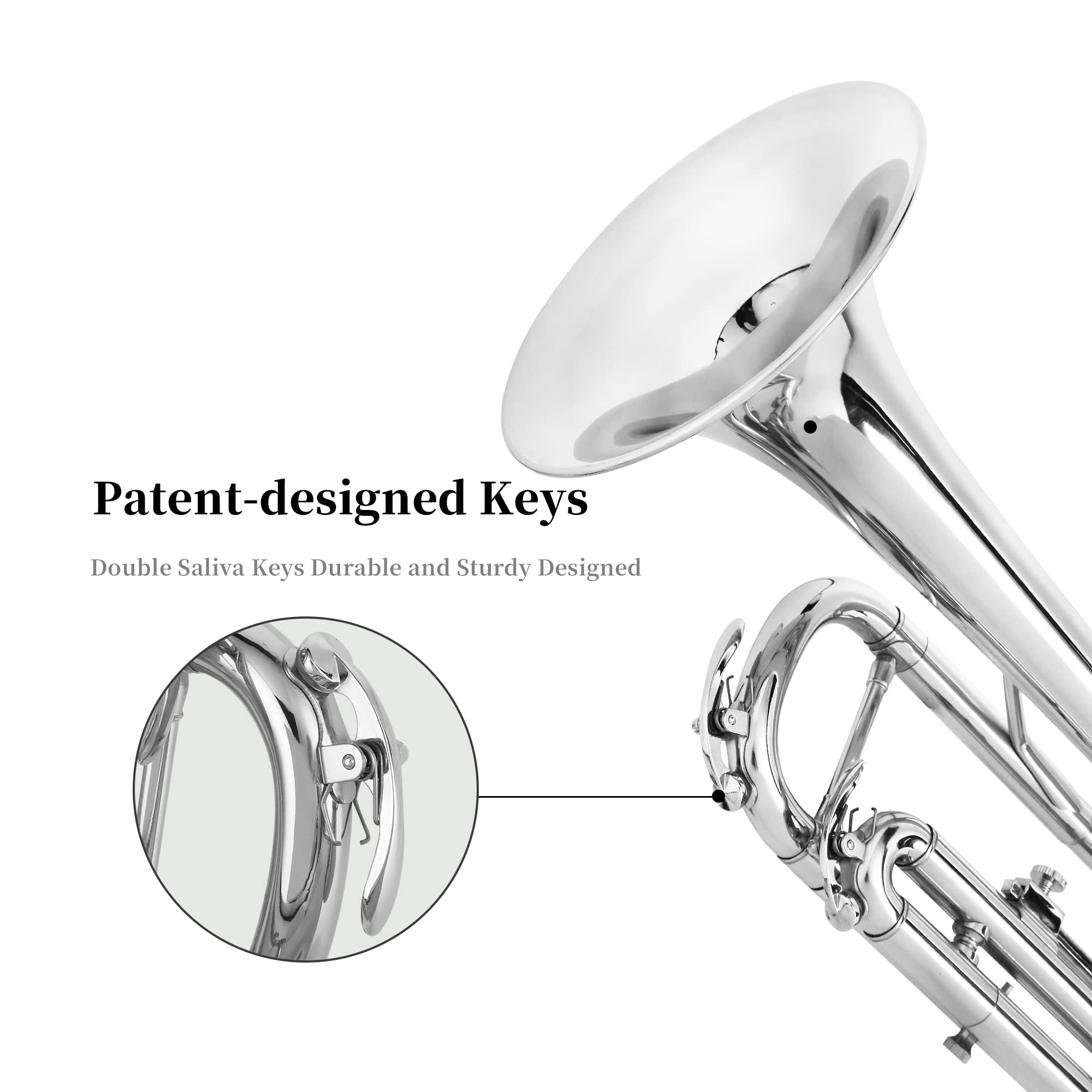 LeSage Bb Standard Trumpet Set for Beginner, Brass Student Trumpet with Carrying Case, Care Kit, Valve Oil, Cloth, 7C Mouthpiece & Gloves Silver