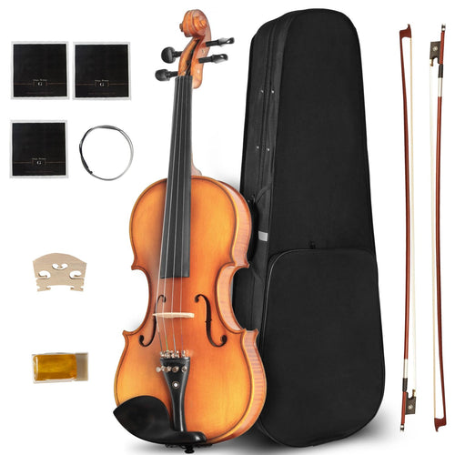 Acoustic Violin 4/4 Full Size, Solid Wood Fiddle for Beginners Adults, Ebony Fitted Satin Antique Finish Violin Starter Kit with Hard Case