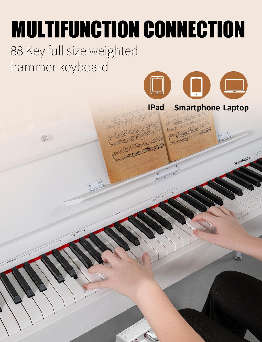 UISCOM 88 Key Weighted Digital Piano - Wooden Desk Electric Piano Transforms Between Desk and Vanity - Progressive Hammer-Action Keyboard, Perfect for Beginners with MIDI Functionality