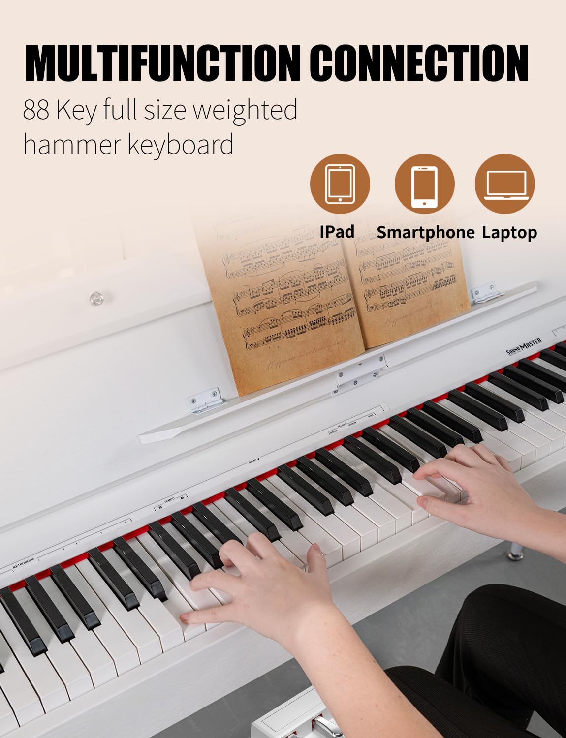 UISCOM 88 Key Weighted Digital Piano - Wooden Desk Electric Piano Transforms Between Desk and Vanity - Progressive Hammer-Action Keyboard, Perfect for Beginners with MIDI Functionality
