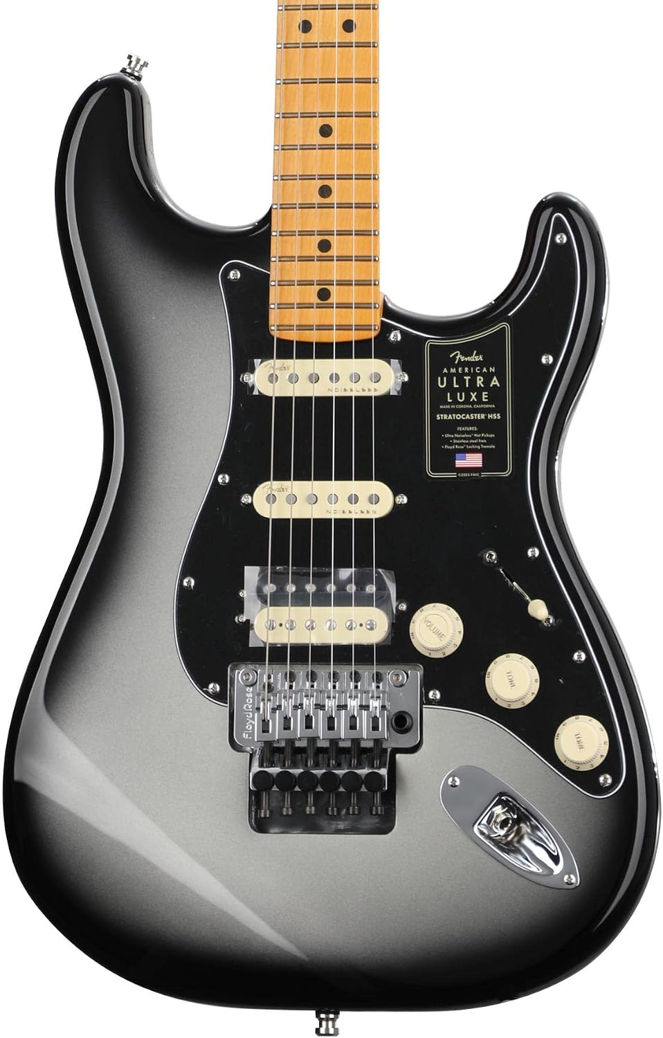 Fender American Ultra Luxe Stratocaster Floyd Rose HSS - Silverburst with Maple Fingerboard