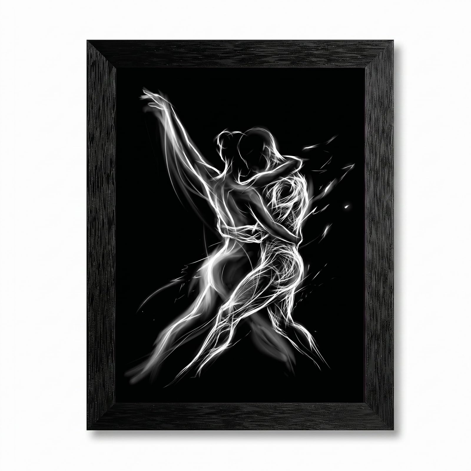 Framed Canvas Wall Art Minimalist Abstract Cello Musical Instrument Electric White Glowing Lines on Black Canvas Print Poster Black Frame Wall Decor for Music Room Studio Modern Art, Inch 24x36