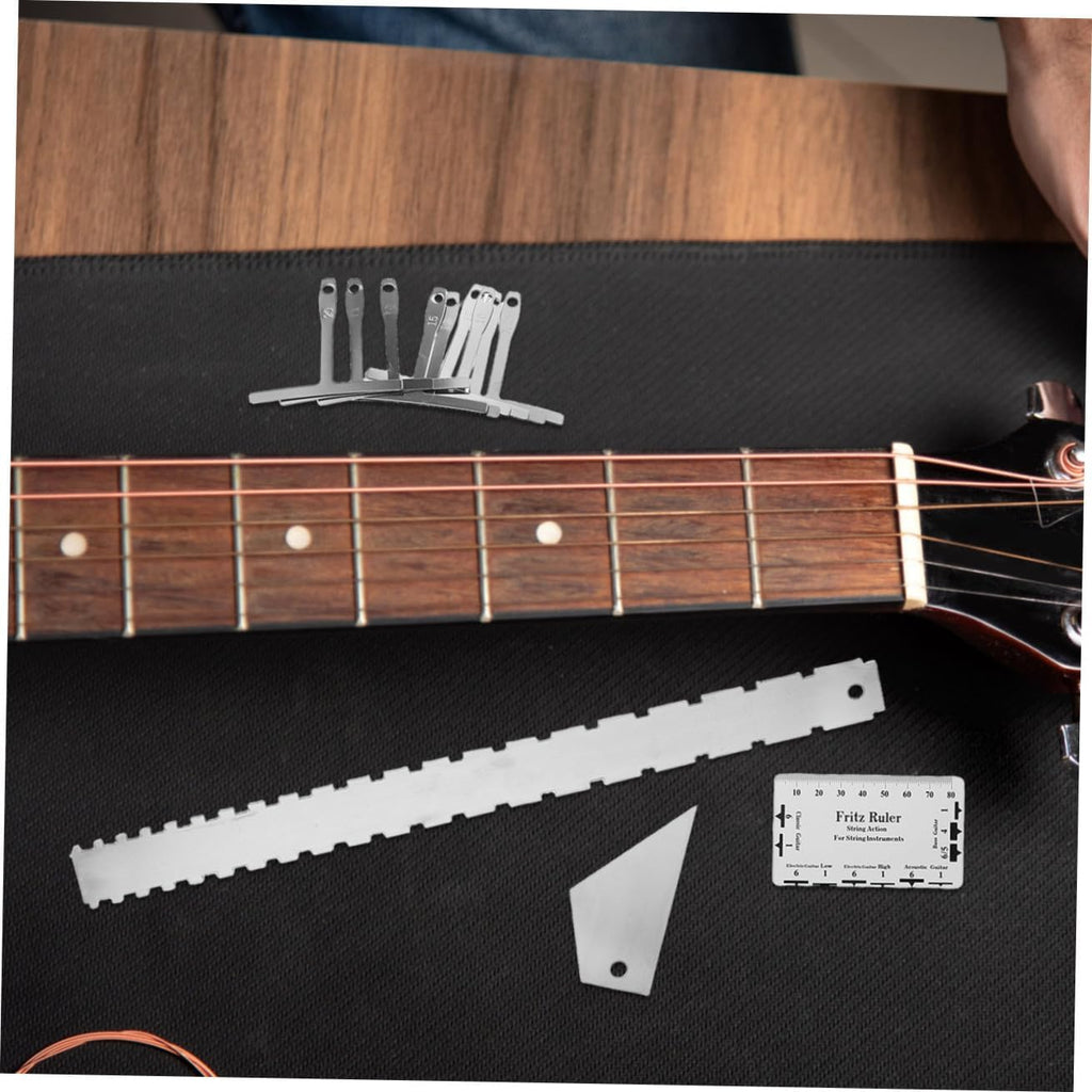 Guitar Luthier Tools Set Electric Guitar Neck Notched Straight Edge Radius Gauge String Action Height Ruler for Bass and Fretboard Setup