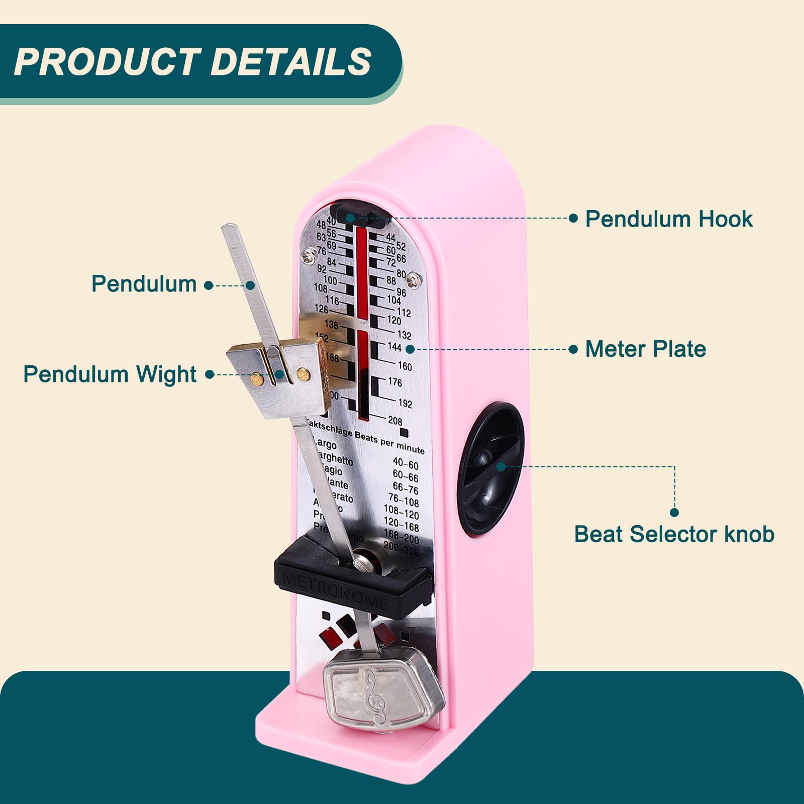 MECCANIXITY Mini Mechanical Metronome,High Accuracy Professional Musical Timer Universal Metronome for Piano Guitar Violin Ukulele Player,Sky Blue