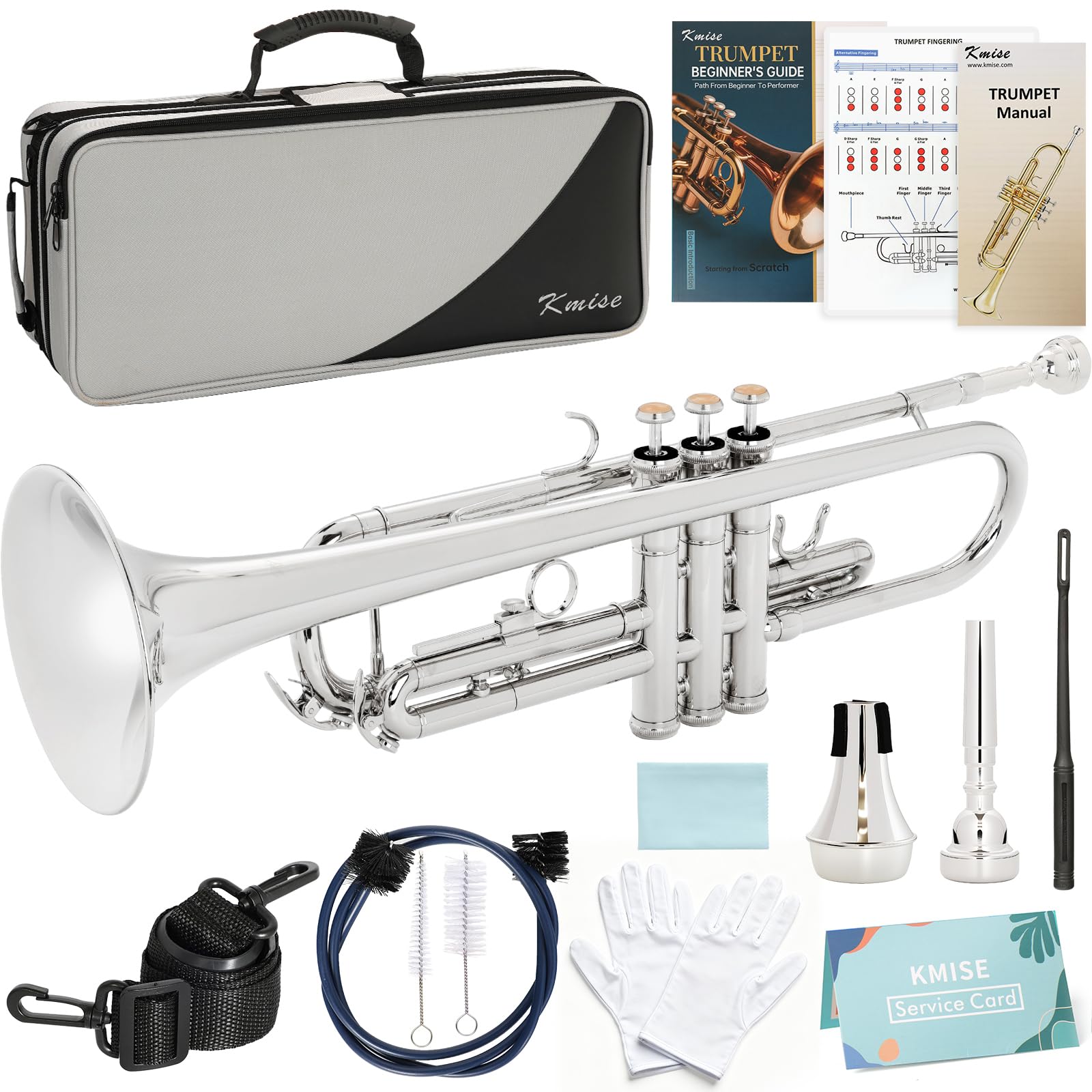 Kmise Bb Standard Trumpet, Premium Brass Trumpets for Student Beginner, Trumpet Instrument Set with Upgraded Case, 7C Mouthpiece, Mute, Beginner's Guide Kit, Cleaning Kit (Gold)