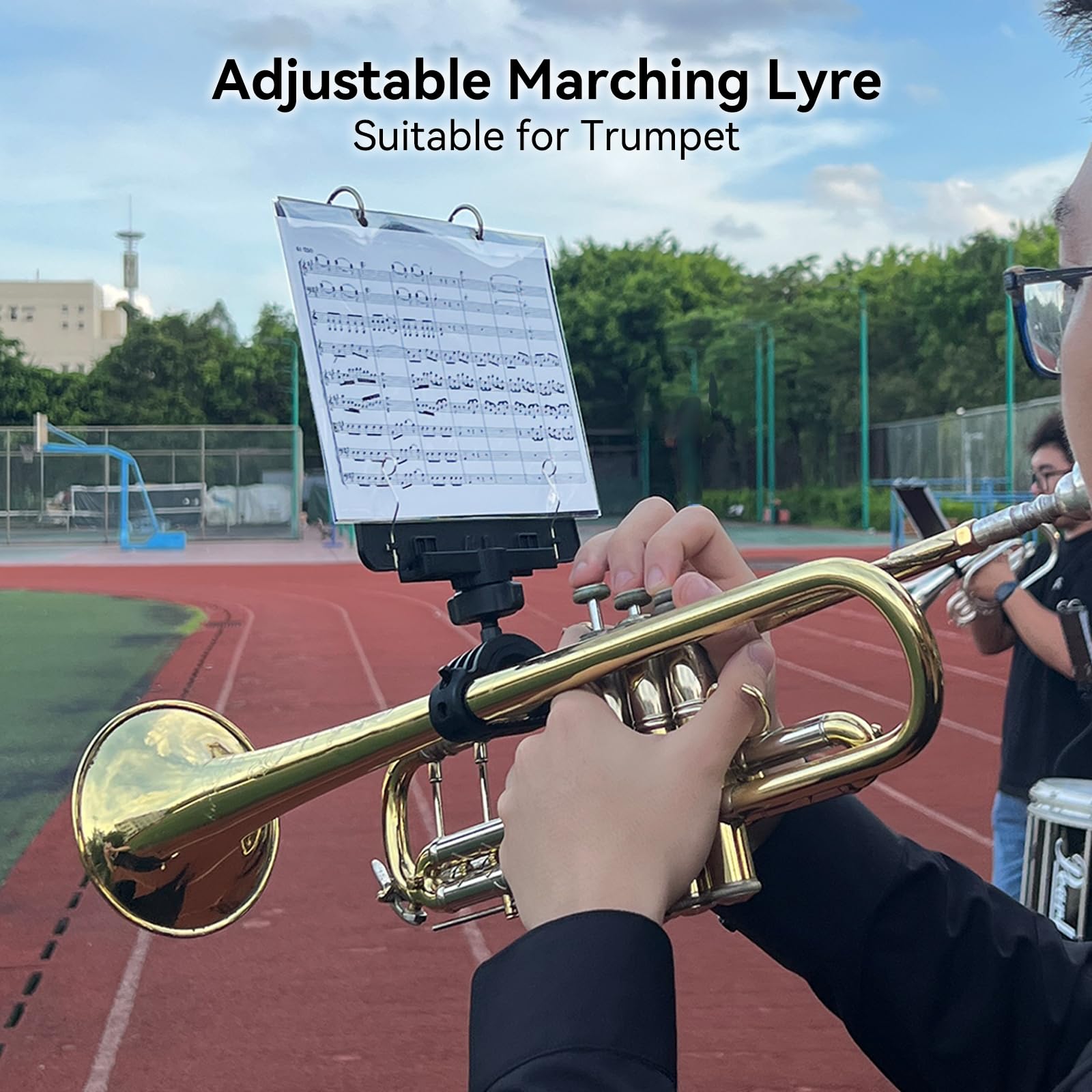 Trumpet Lyre TC10, Adjustable Marching Band Lyre for Trumpet with Flip Folder, Includes 10 Refill Sleeves