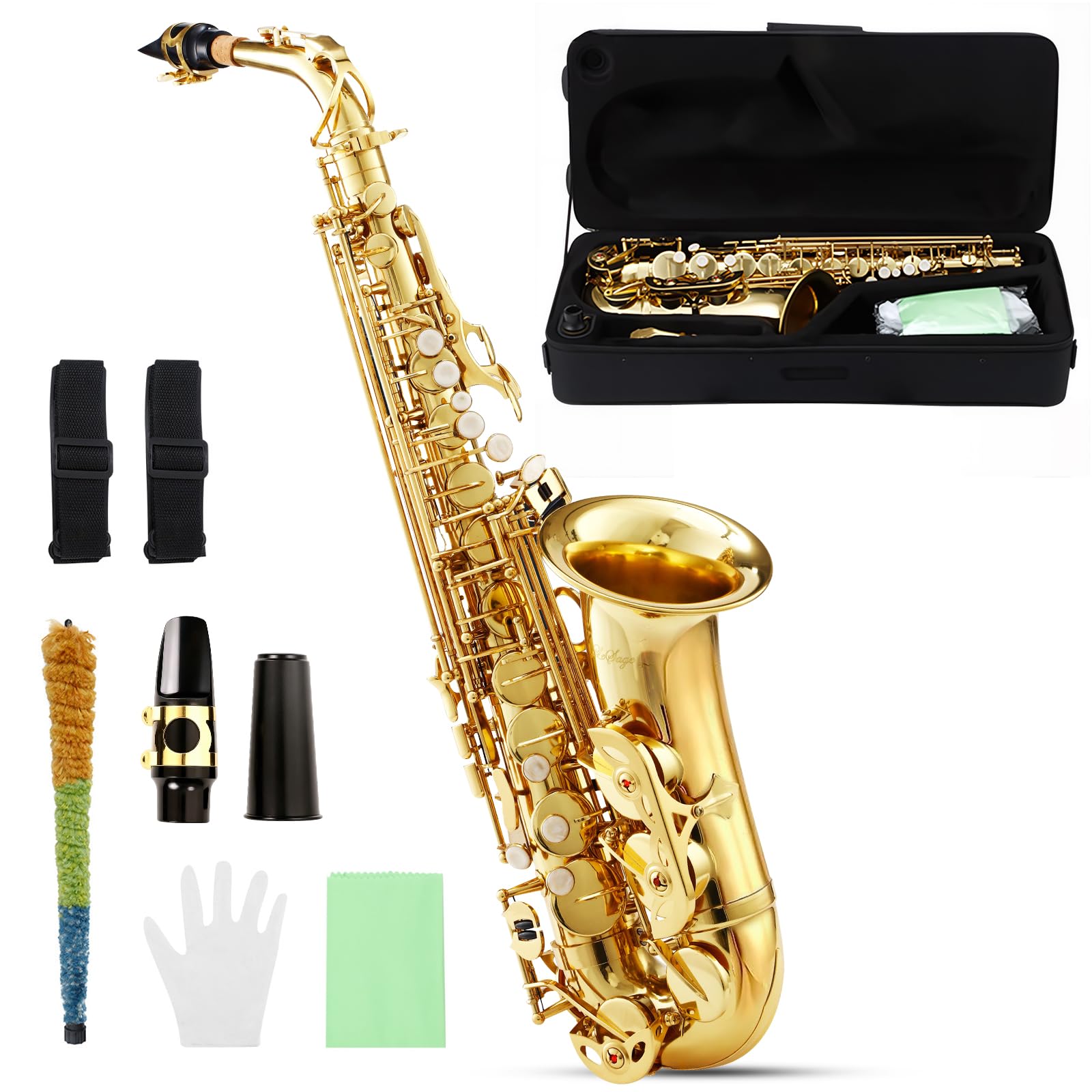 LeSage Alto Saxphone E Flat for Beginners Student School Band Alto Sax Gold Lacquer Music Instrument Saxofon With Carrying Sax Case