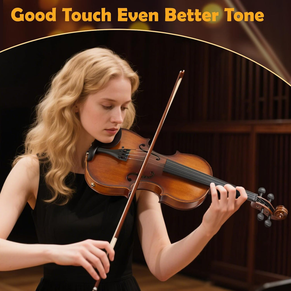 4/4 Acoustic Electric Violin for Amplifier Use - Natural Tone, Solid Spruce Top & Maple Back, Carbon Fiber Tailpiece, Ebony Fittings, Starter Kit for Beginners