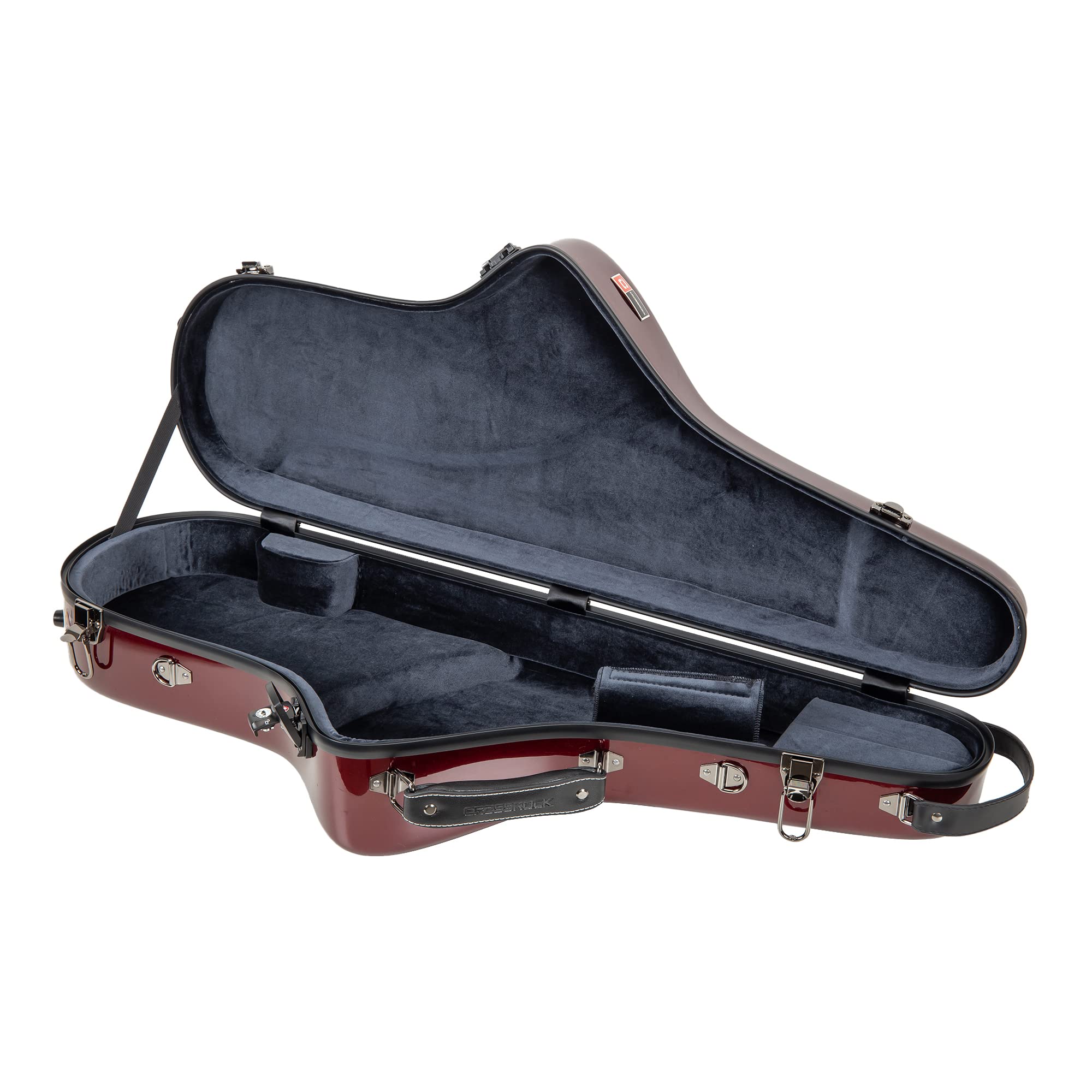 Crossrock Pro-Grade Straight Soprano Saxophone Case | Crimson Red Gloss, TSA Lock, Elite Protection, Detachable Backpack Straps, Accessory Pocket for Professional Musicians