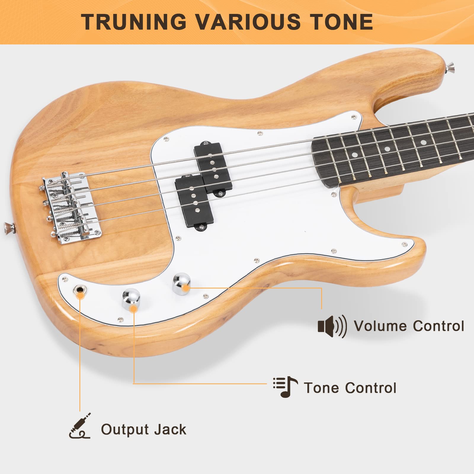 GLARRY Full Size Electric Bass Guitar Beginner Kit 4 String Exquisite Basswood Bass with 20W AMP, Cable, Strap, Bag and Accessories (Black, 39"Right Handed)