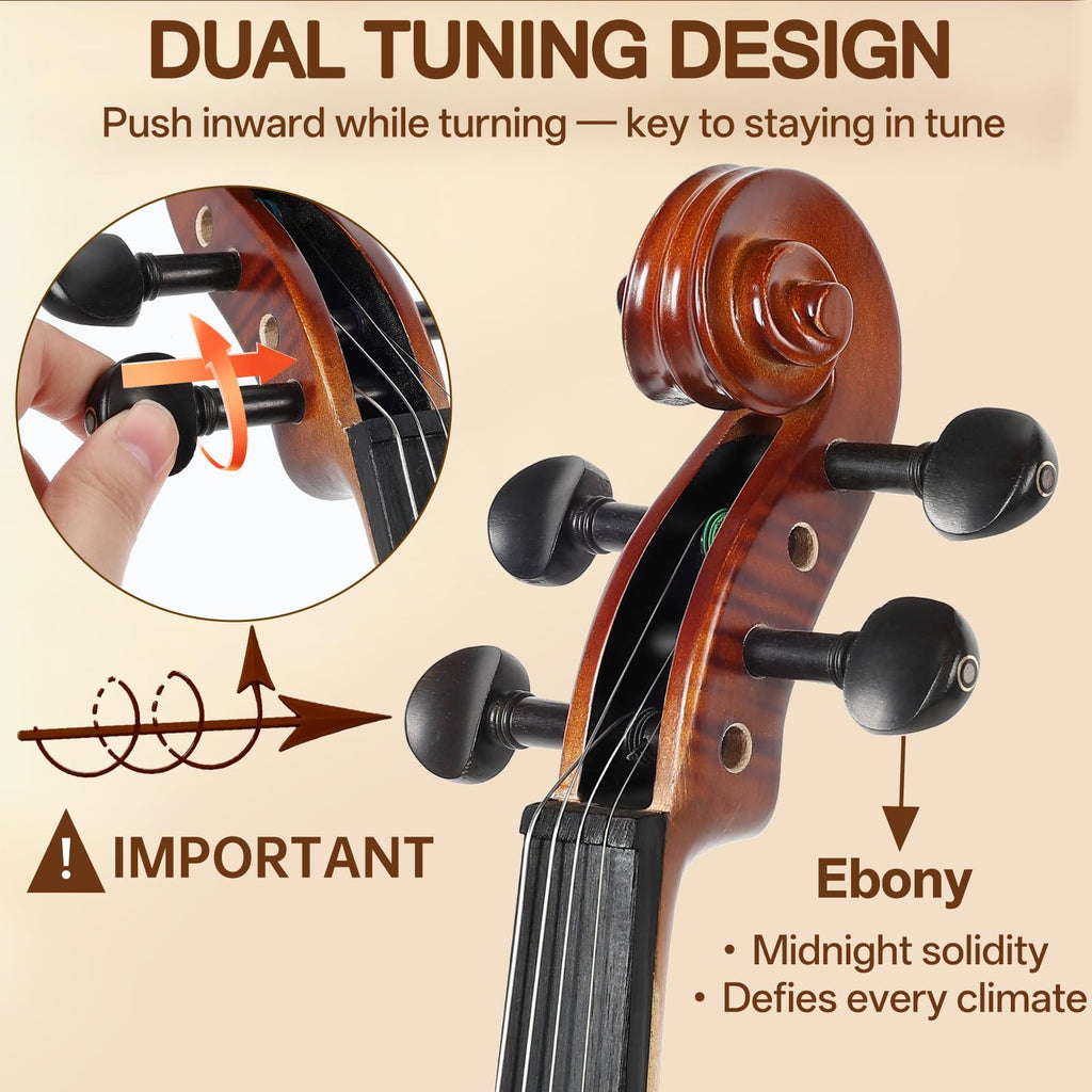 Kmise Teacher Approved 4/4 Full Size Violin Starter Kit for Adults Beginners Students, High Density Ebony Acoustic Violins, Fiddle Bundle with Case, Bow, Rosin, Strings, Shoulder Rest & Guide