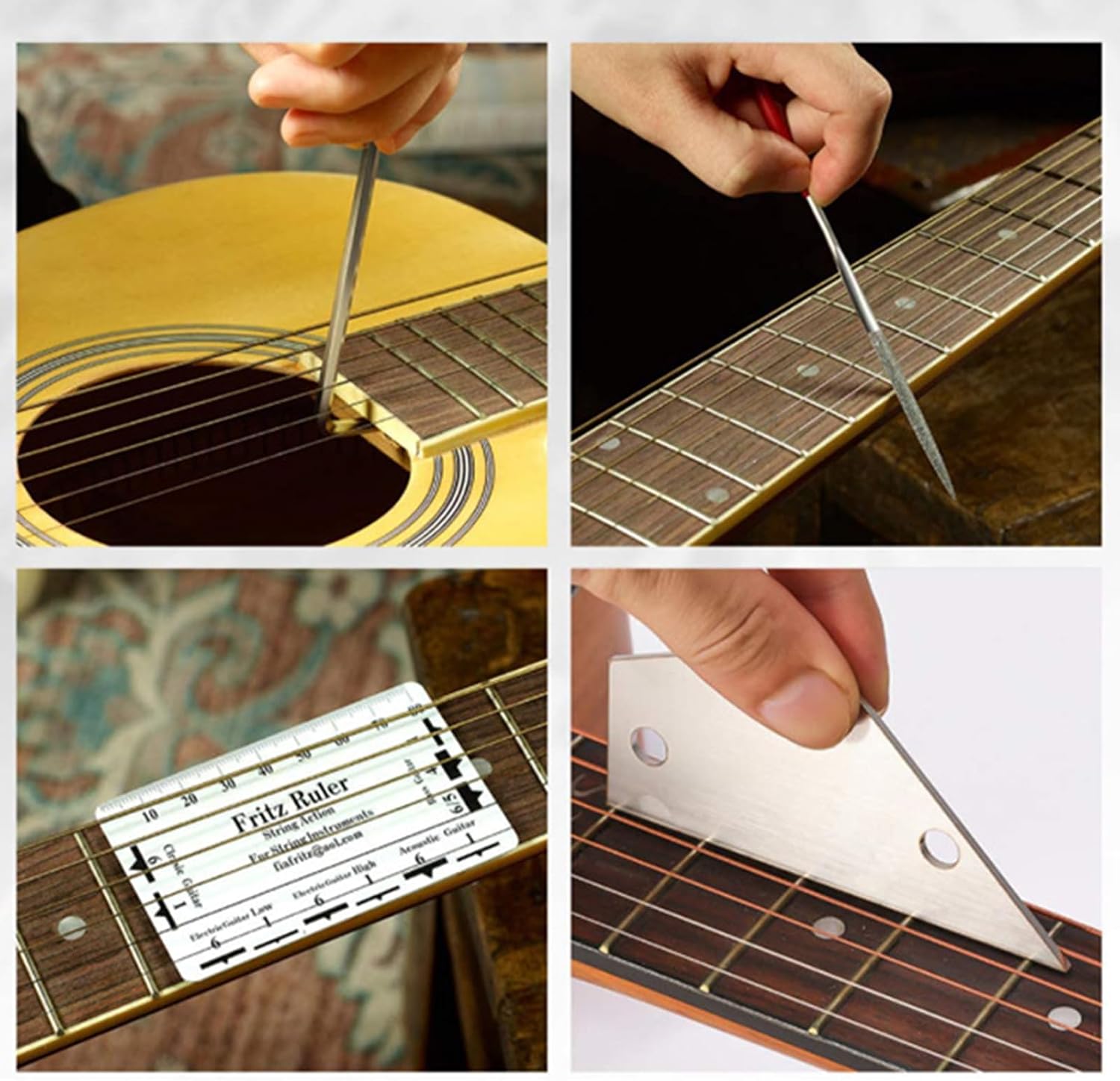 25Pcs Guitar Setup Kits Repairing Tools with String Action Ruler Luthier File Guitar Bridge Pins for Ukulele with Ruler Gauge Measuring Tool Wrench Files Fingerboard Guard