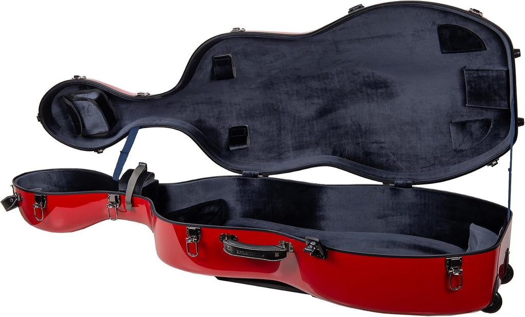 Crossrock Fiberglass 4/4 Cello Case with Wheels | Red Finish, Grey Velvet Interior, Combo Lock, Padded Music Pouch, 3 Handles – Full Size Hardshell (CRF2020CEFRD)