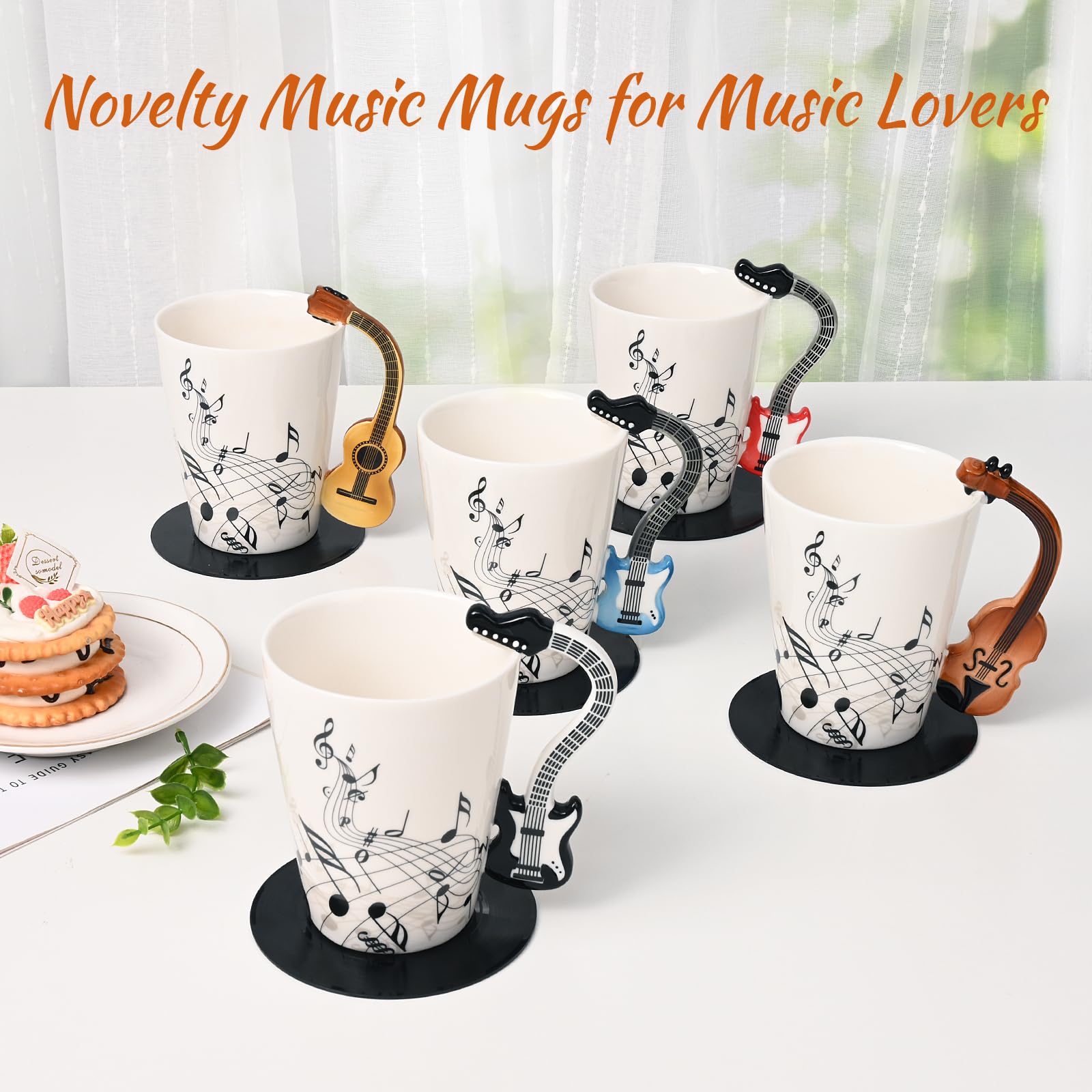 Maustic Novelty Violin Mug - 13 Oz Ceramic with Vinyl Record Coaster, Perfect for Music Lovers, Musicians, and Violinists - Ideal for Christmas or Birthday Gifts