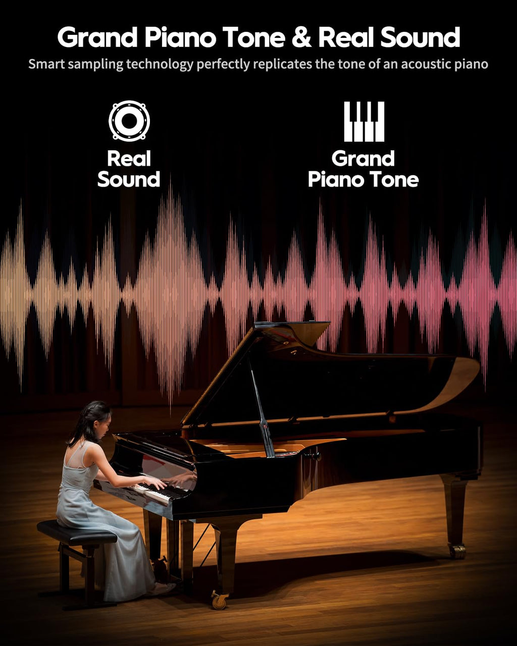 STRICH Digital Piano 88 Keys, Hammer-Action Weighted Keyboard, Full size Electric Piano Keyboard with Furniture Stand, 25Wx2 Speakers, Supports USB-MIDI/Wireless Connect, SDP-300W (Color Walnut Wood)