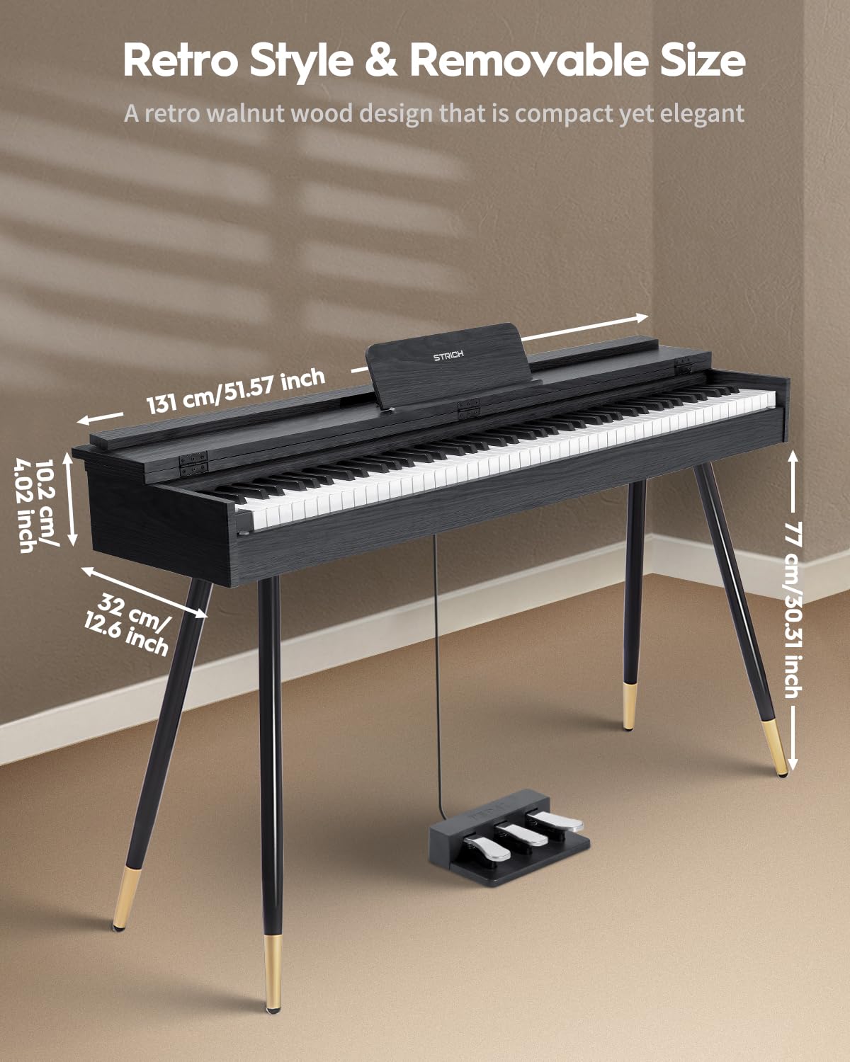 STRICH 88 Key Digital Piano, Hammer-Action Weighted Keyboard, Full Size Desk Cover Electric Piano Keyboard with Stand, 25Wx2 Speakers, Headphones, Three Pedal, SDP-350S(Color Mahogany)