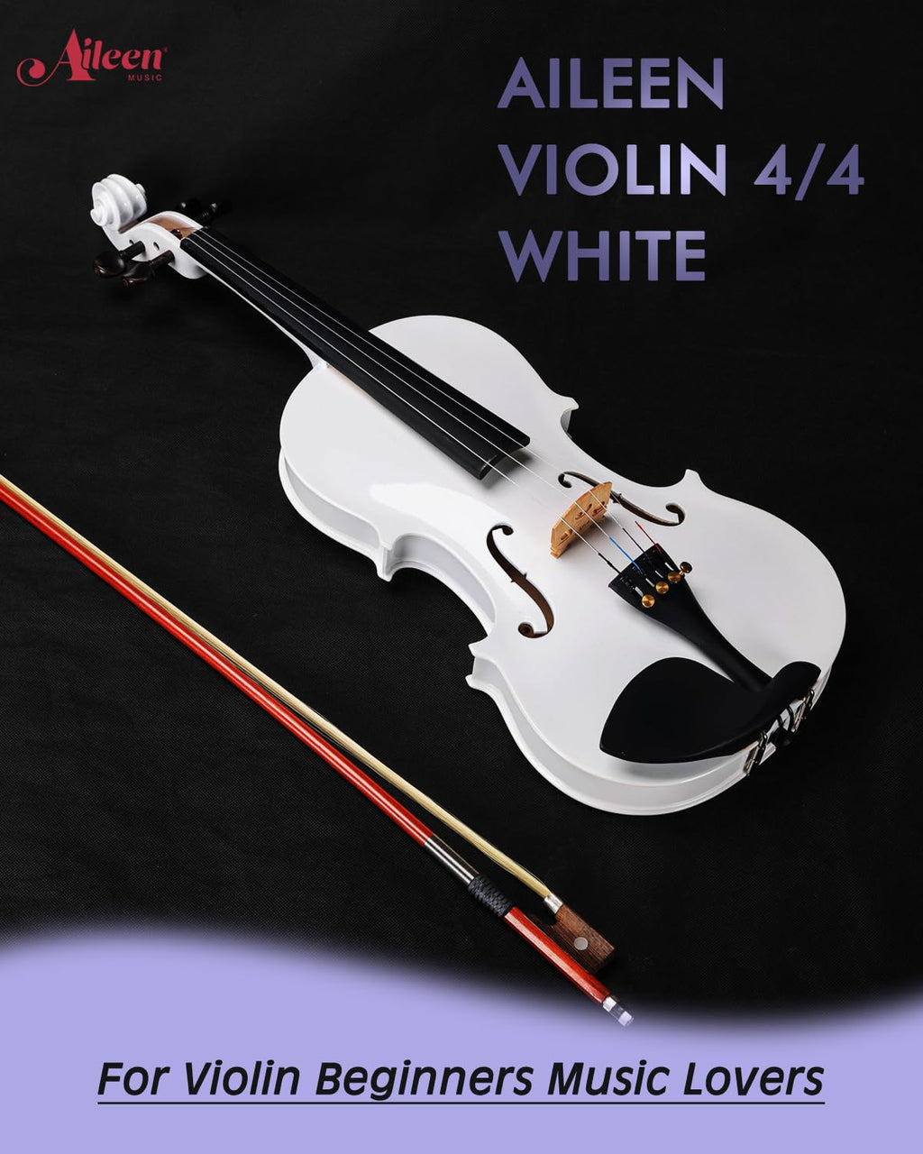 Aileen Violin 4/4 Full Size for Adults Beginners, Black Fiddle Starter Kit for Students Age 12+, including Music Stand, Unique New Fingerboard Sticker, Mute