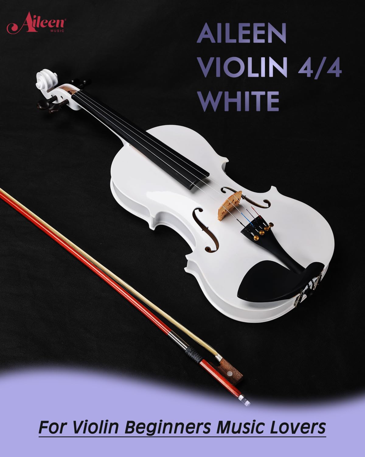 Aileen Violin 4/4 Full Size for Adults Beginners, Black Fiddle Starter Kit for Students Age 12+, including Music Stand, Unique New Fingerboard Sticker, Mute