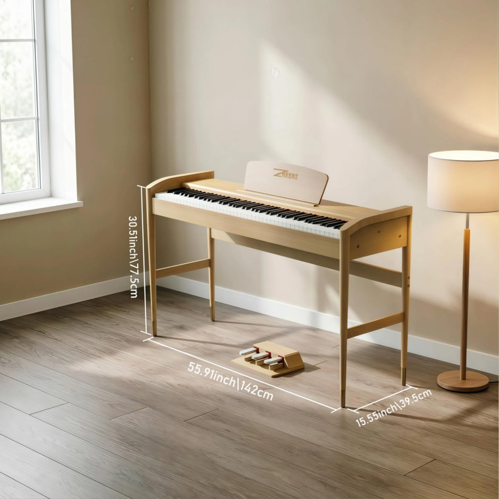 88 Key Weighted Hammer Action Digital Piano, French 5704 Chip, Solid Wood Stand, Triple Pedal, USB-MIDI, 192 Polyphony – For Adults & Intermediate