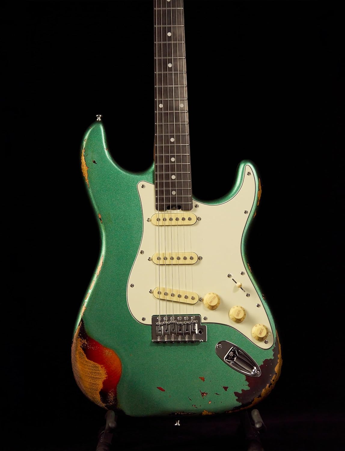 KGD Relic Electric Guitar,Roasted Maple Neck and Rosewood fingerboard,Bone Nut,6-String Relic Guitar,Professional/Full Size/Electric Guitars for Adults (Jasper Green)