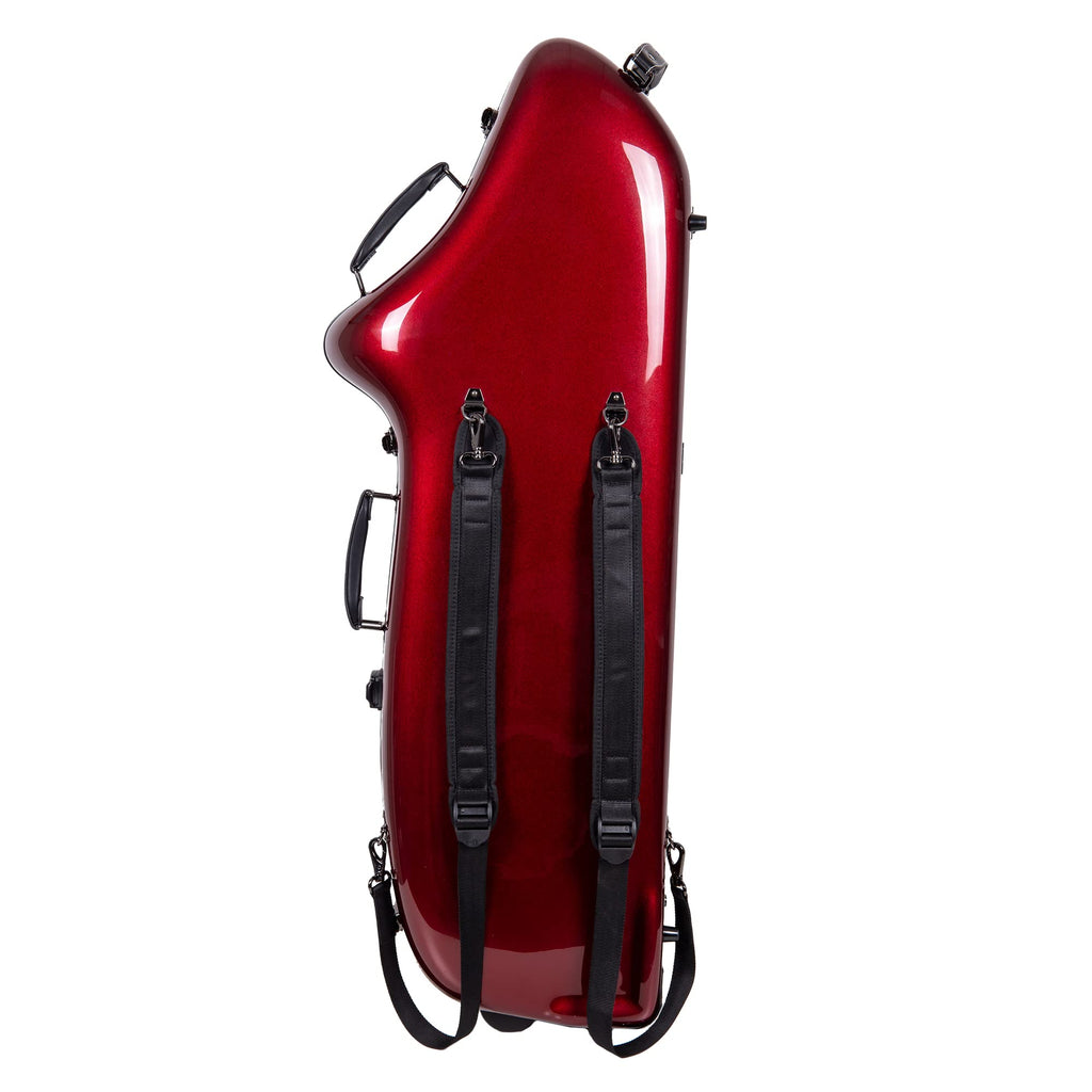Crossrock Pro-Grade Straight Soprano Saxophone Case | Crimson Red Gloss, TSA Lock, Elite Protection, Detachable Backpack Straps, Accessory Pocket for Professional Musicians