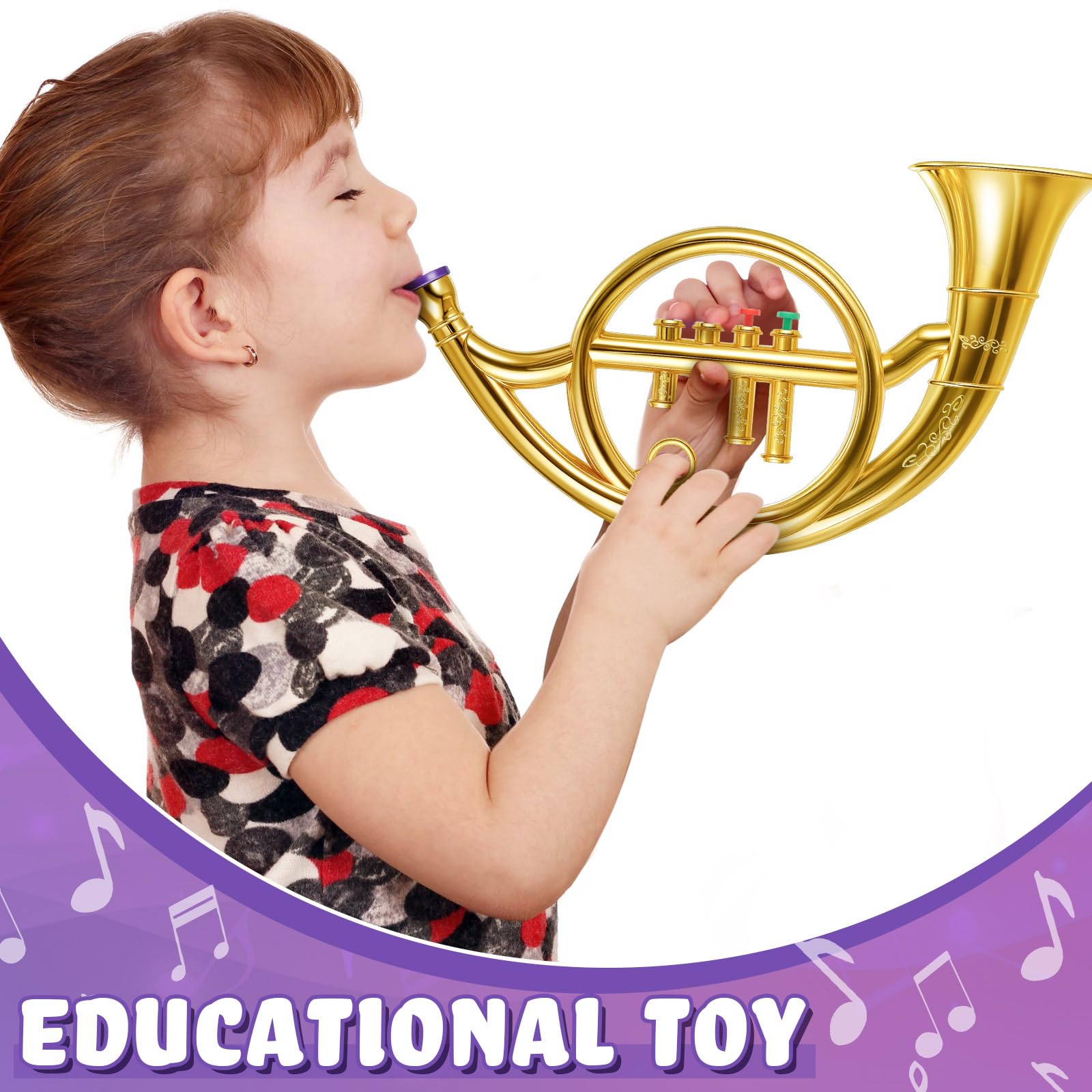 Lewtemi Gold Trumpet Musical Instruments Toy for Kid Toddler Fake Plastic Preschool Music Toy Gift Non-Professional Wind Instrument Early Educational Teaching Songs Gifts for Toddlers Children