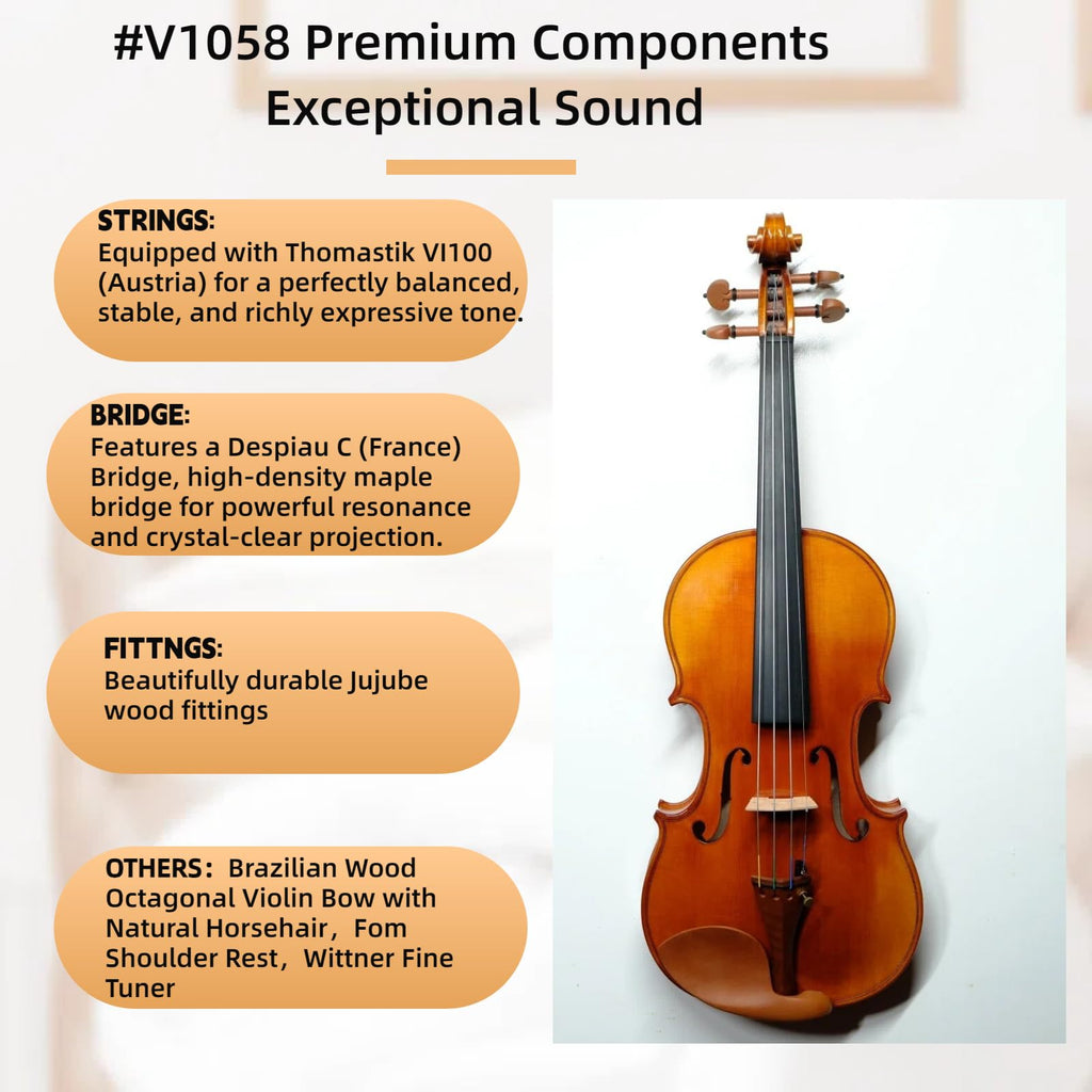 Master 4/4 Full-Size Violin | Hand-Varnished with 20+ Year Aged Italian Spruce & Bosnian Maple | Professional Orchestra Instrument for Professional soloists and session players (VIO1328)