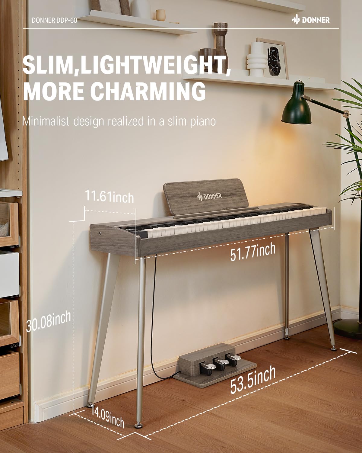 Donner OURA S100 Digital Piano with 88 Key Graded Hammer Weighted Keyboard for Beginner, Full Size Electric Piano Keyboard with Bluetooth, 3 Original Demos, LOCAL OFF, 2×10 W, Piano Three Pedal,White