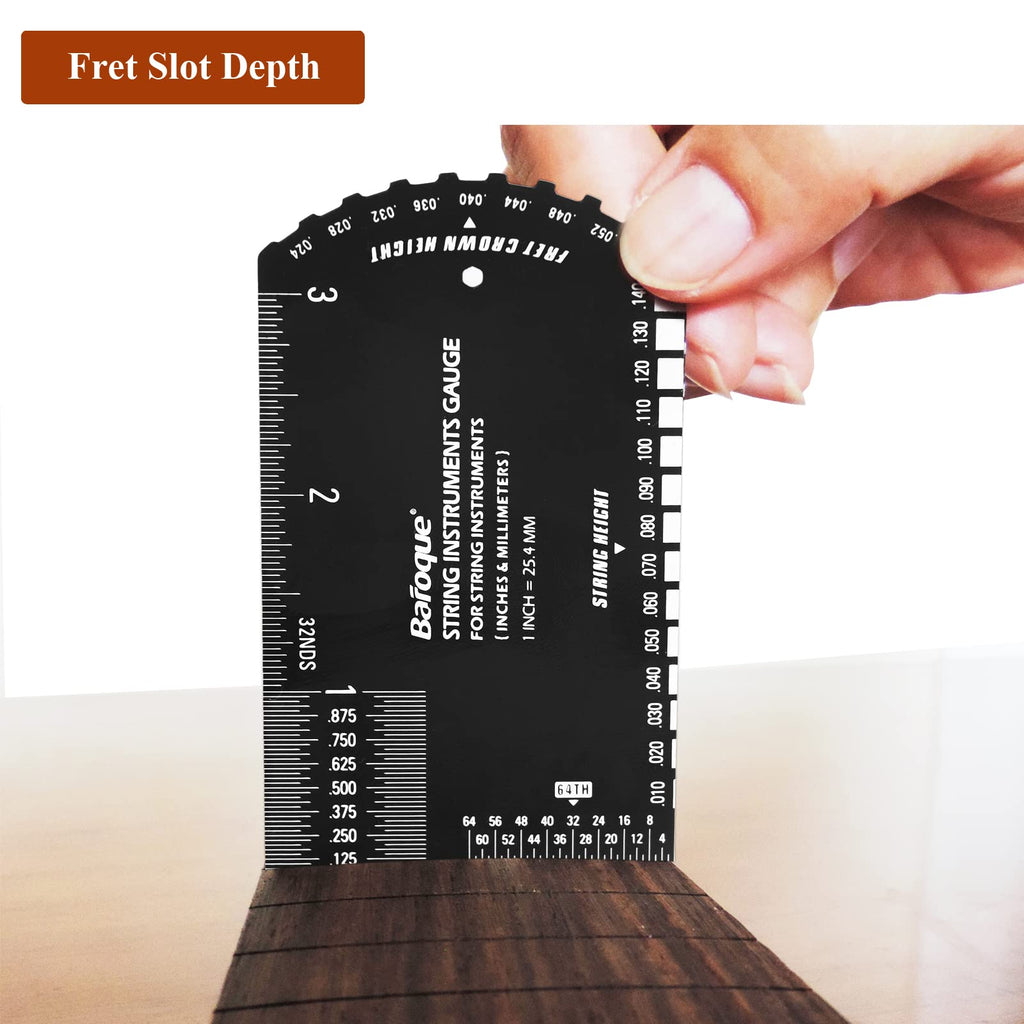 Baroque String Action Gauge Precision Guitar Ruler Multifunctional Guitar Setup Kits Tool Leather Case Polished Edge, Black