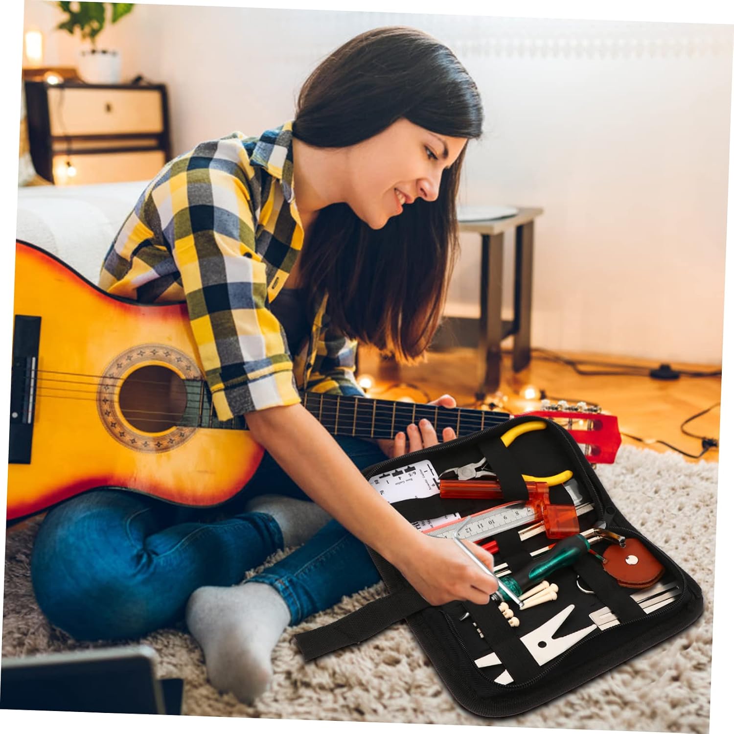 Toyvian 1set Guitar Repair Tool Kit String Cutter Action Ruler Gauge and Maintenance Accessories for Guitar Setup and Adjustments