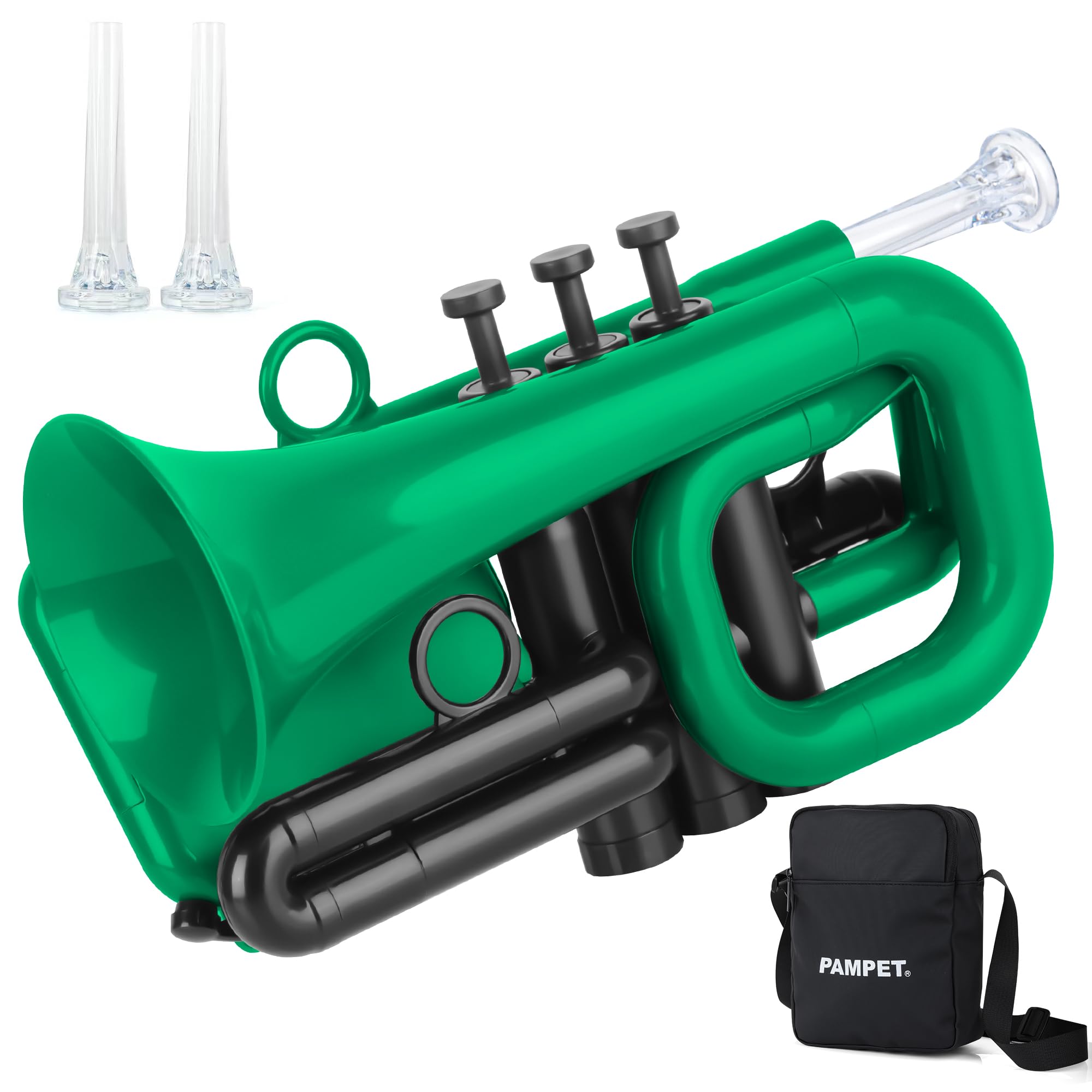 PAMPET DOLPHIN Pocket Trumpet Plastic Bb Trumpet Standard Trumpets for Student Beginner Bb Trumpets Instrument (Black)
