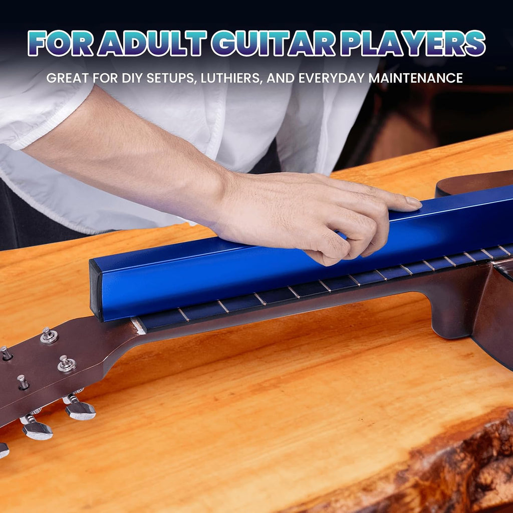 Complete Fret Leveling Kit with 18" Beam, Notched Ruler, Sandpaper (120–1000 Grit), Fret Rocker, Crowning File & Guitar Setup Tools – Guitar & Bass Maintenance Kit