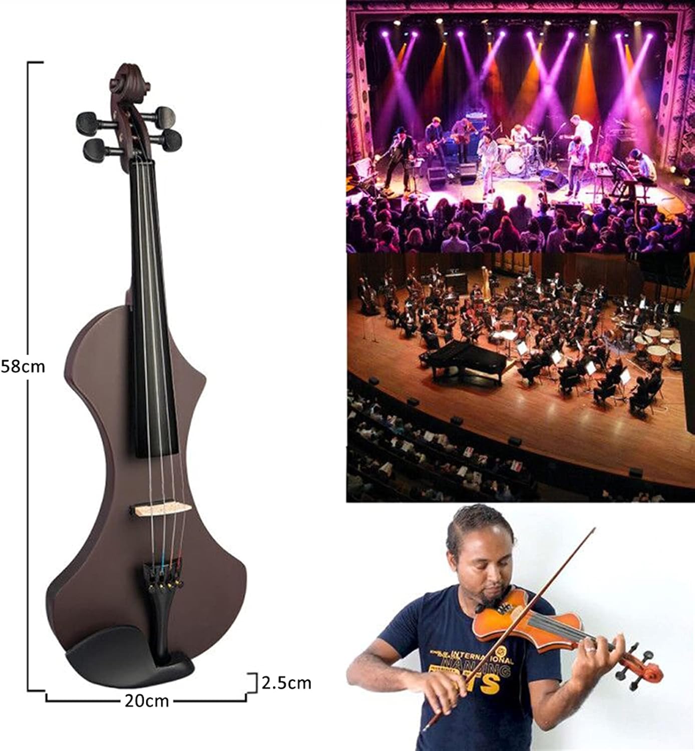 Violin Electric Violin Hand-Carved Solid Wood Violin Body Brazilwood Octagonal Bow Stringed Instruments Cello Kit (Color : Dark red)